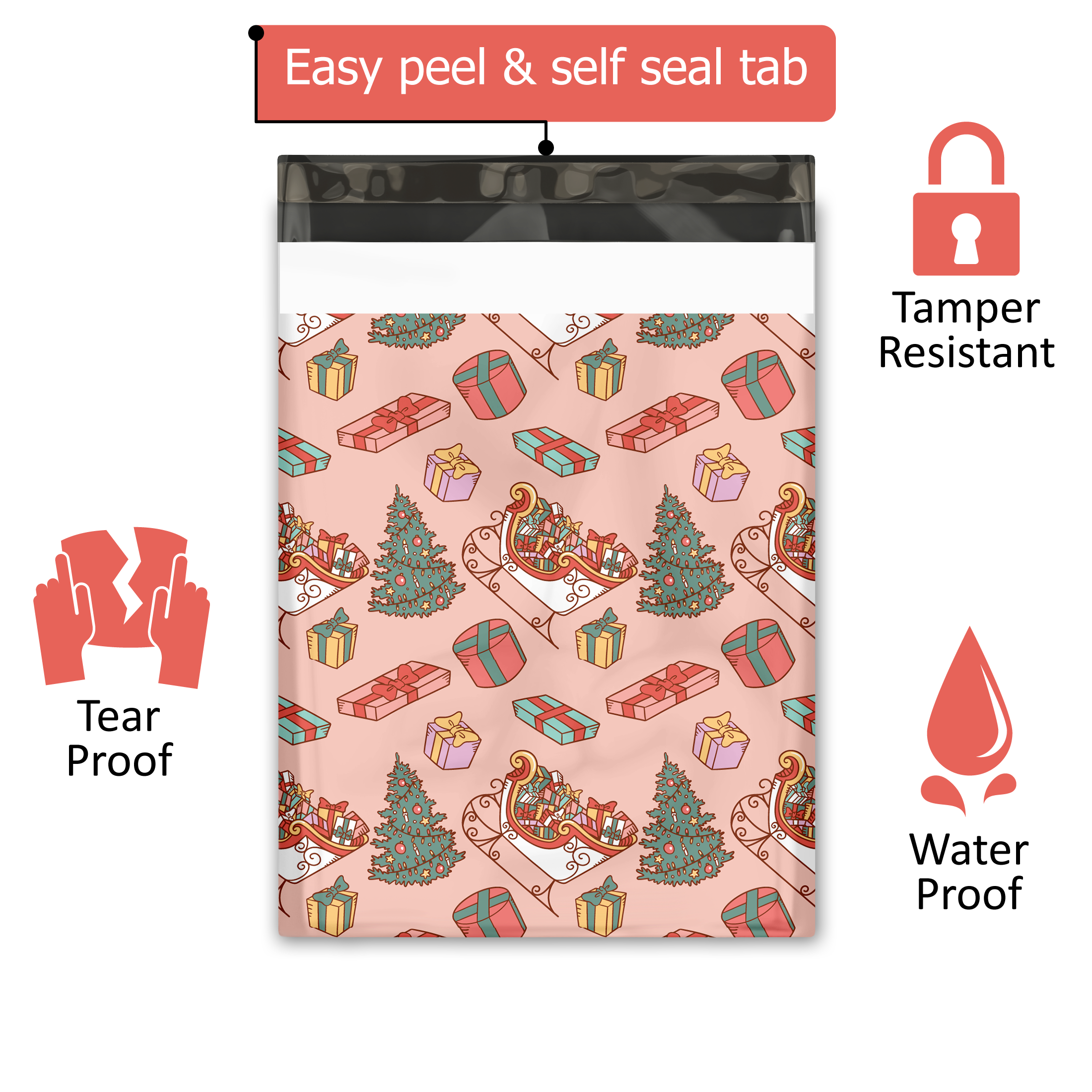10x13 Santa's Sleigh Poly Mailers – Shipping Bags for Small Business