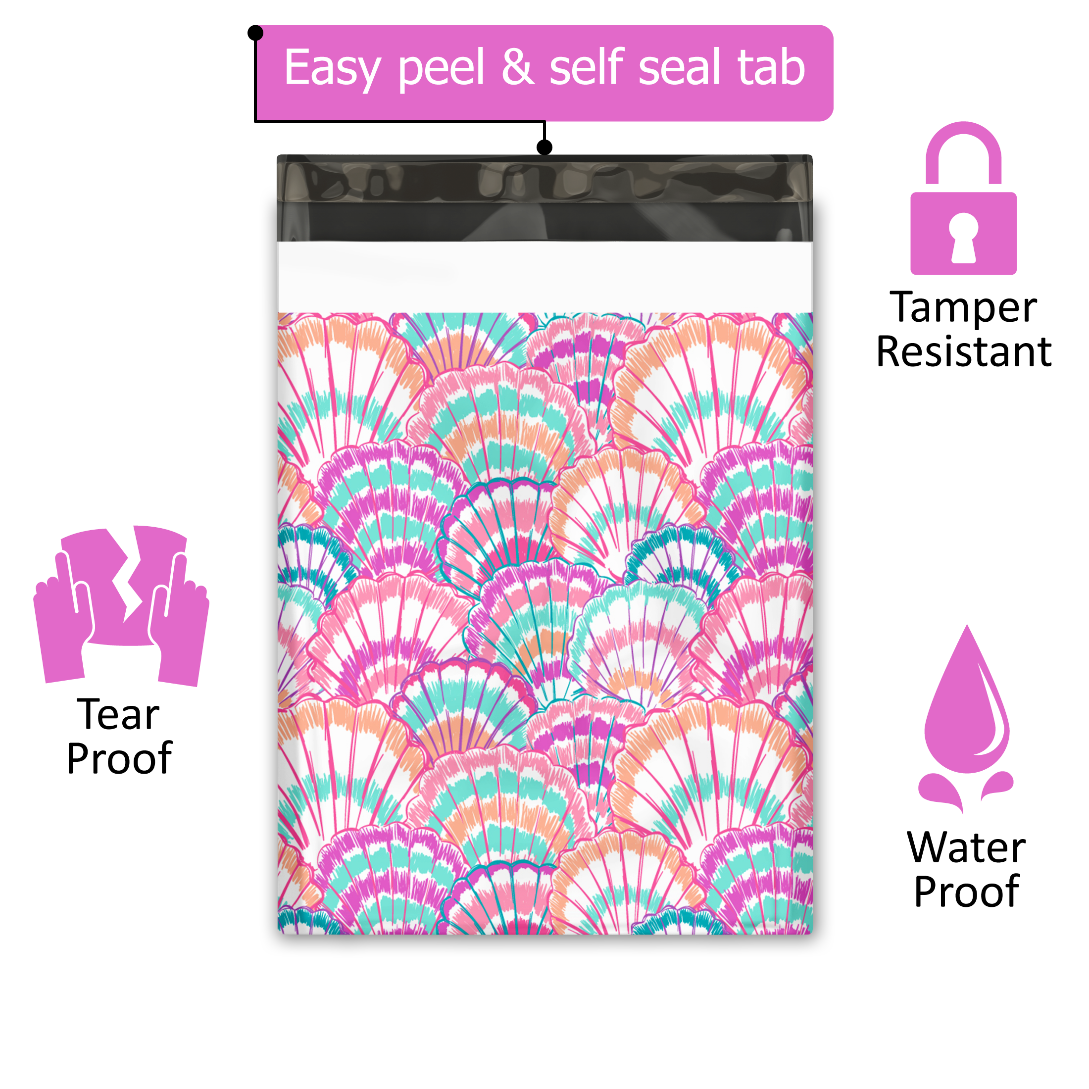 10x13 Seashells Poly Mailers – Shipping Bags for Small Business