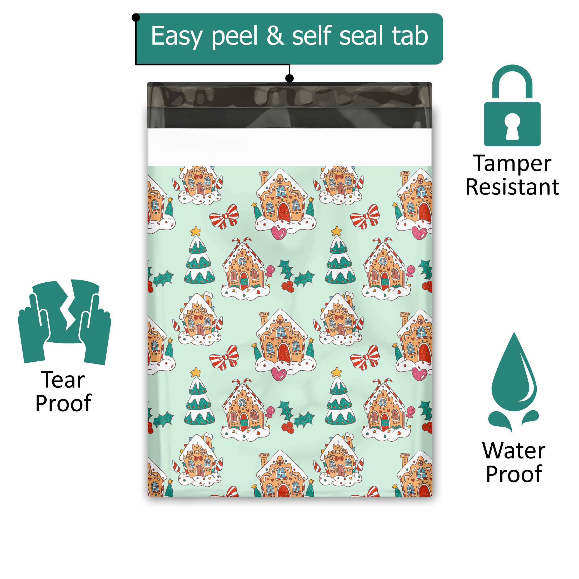 10x13 Gingerbread Houses Poly Mailers – Shipping Bags for Small Business