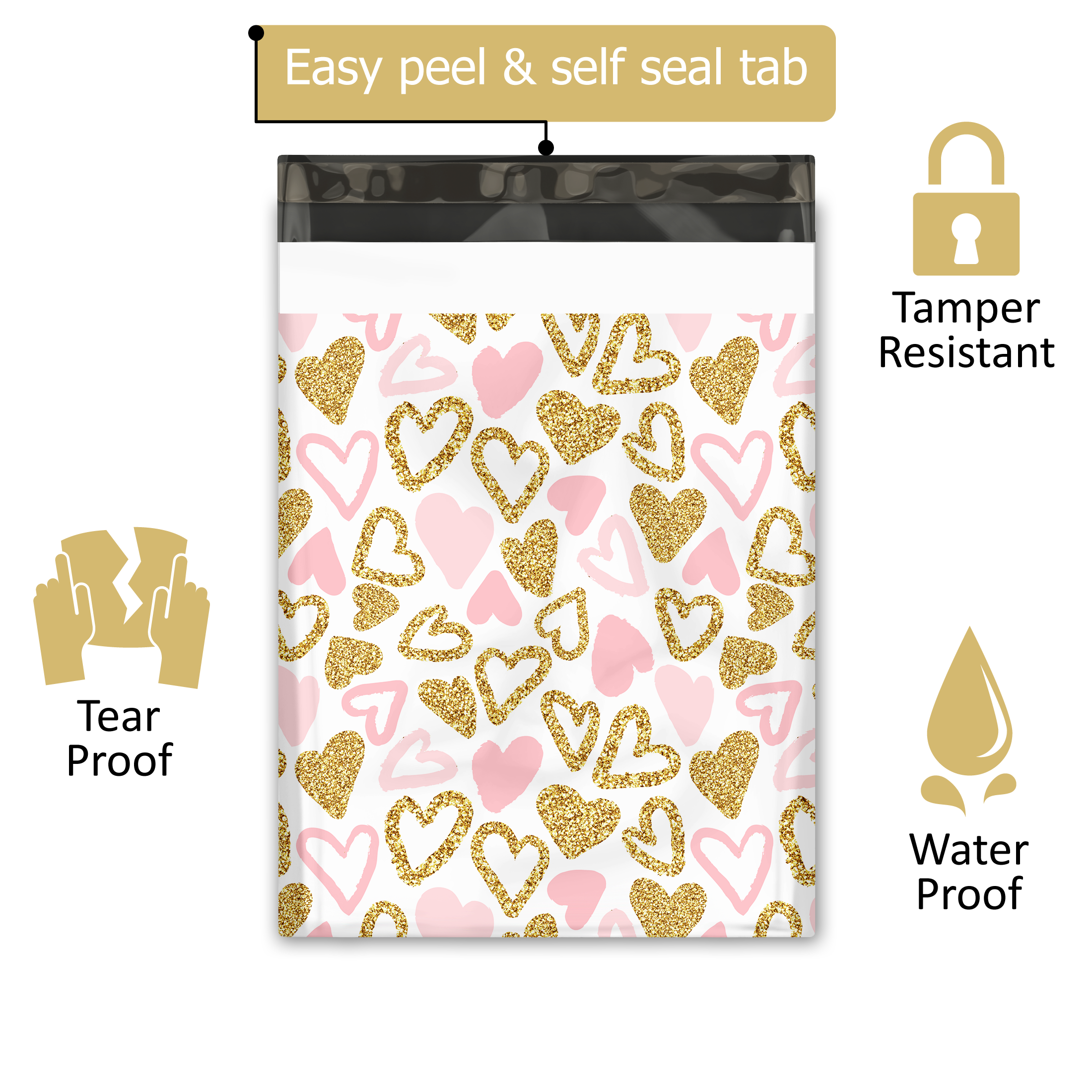 10x13 Pink Hearts Poly Mailers – Shipping Bags for Small Business