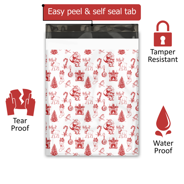 19x24 Vintage Christmas Toile Poly Mailers – Large Holiday Shipping Bags
