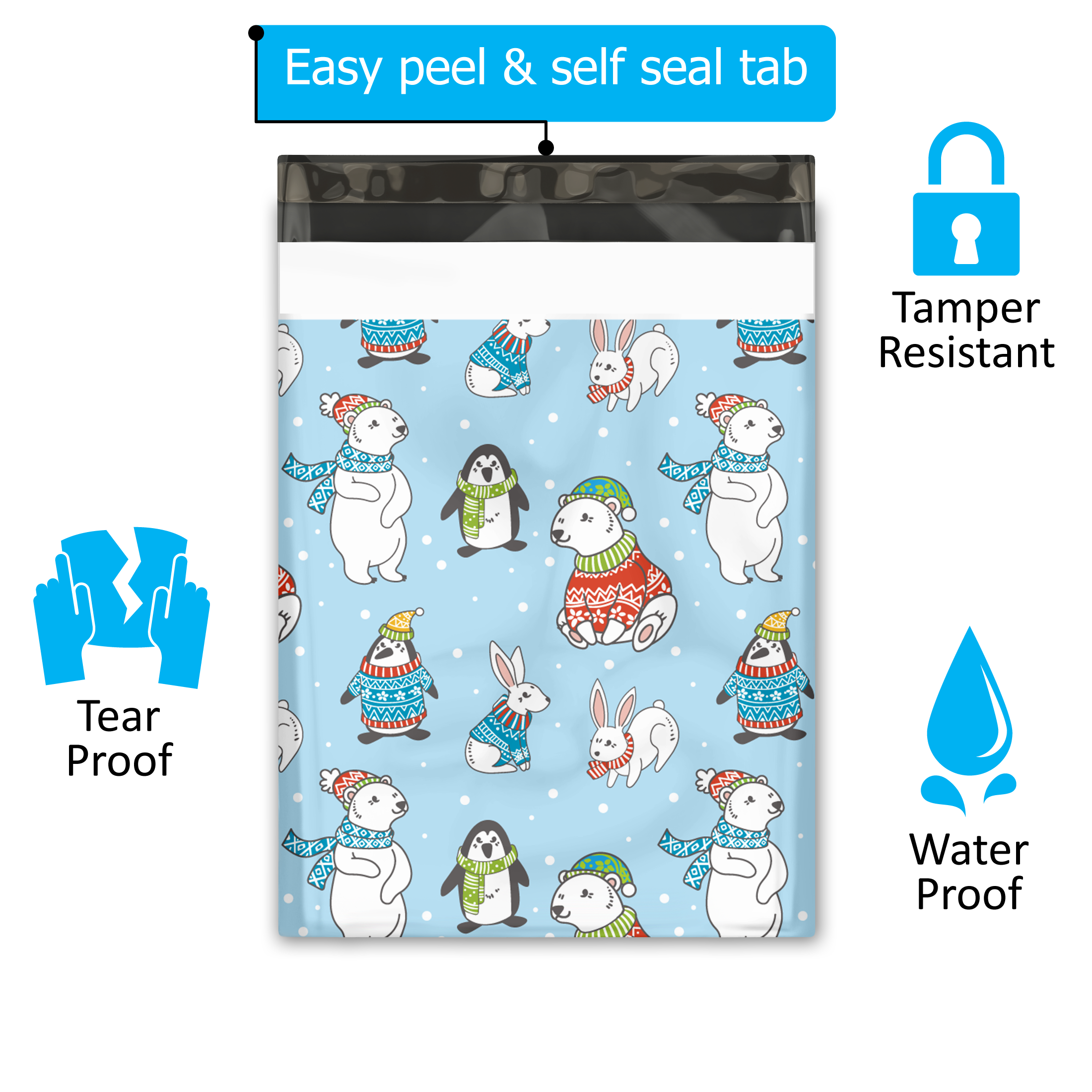10x13 Winter Animals Poly Mailers – Shipping Bags for Small Business