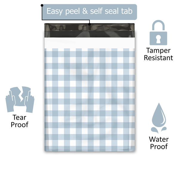 19x24 Blue Gingham Poly Mailers – Large Printed Shipping Bags