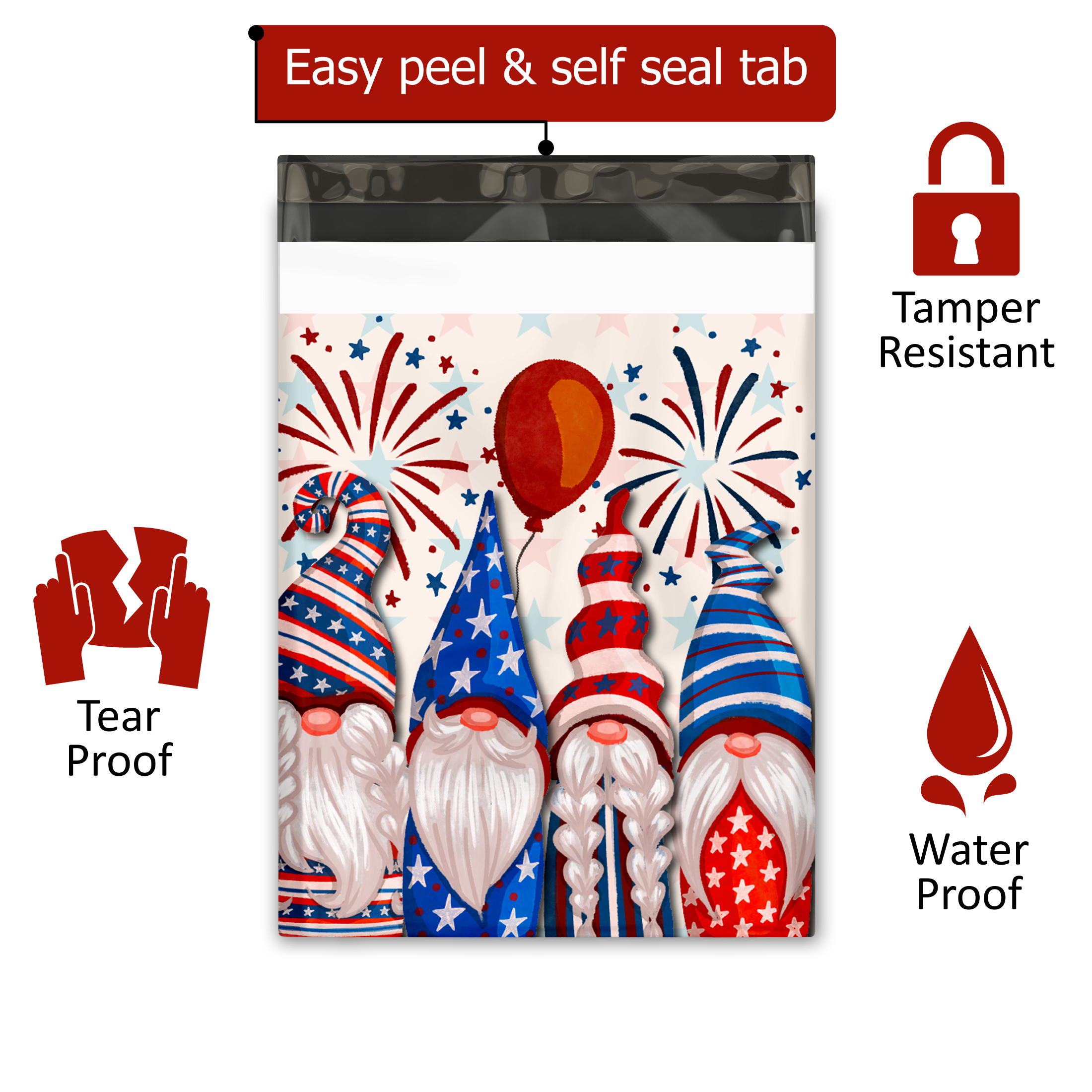 10x13 Patriotic Gnomes Poly Mailers – Shipping Bags for Small Business