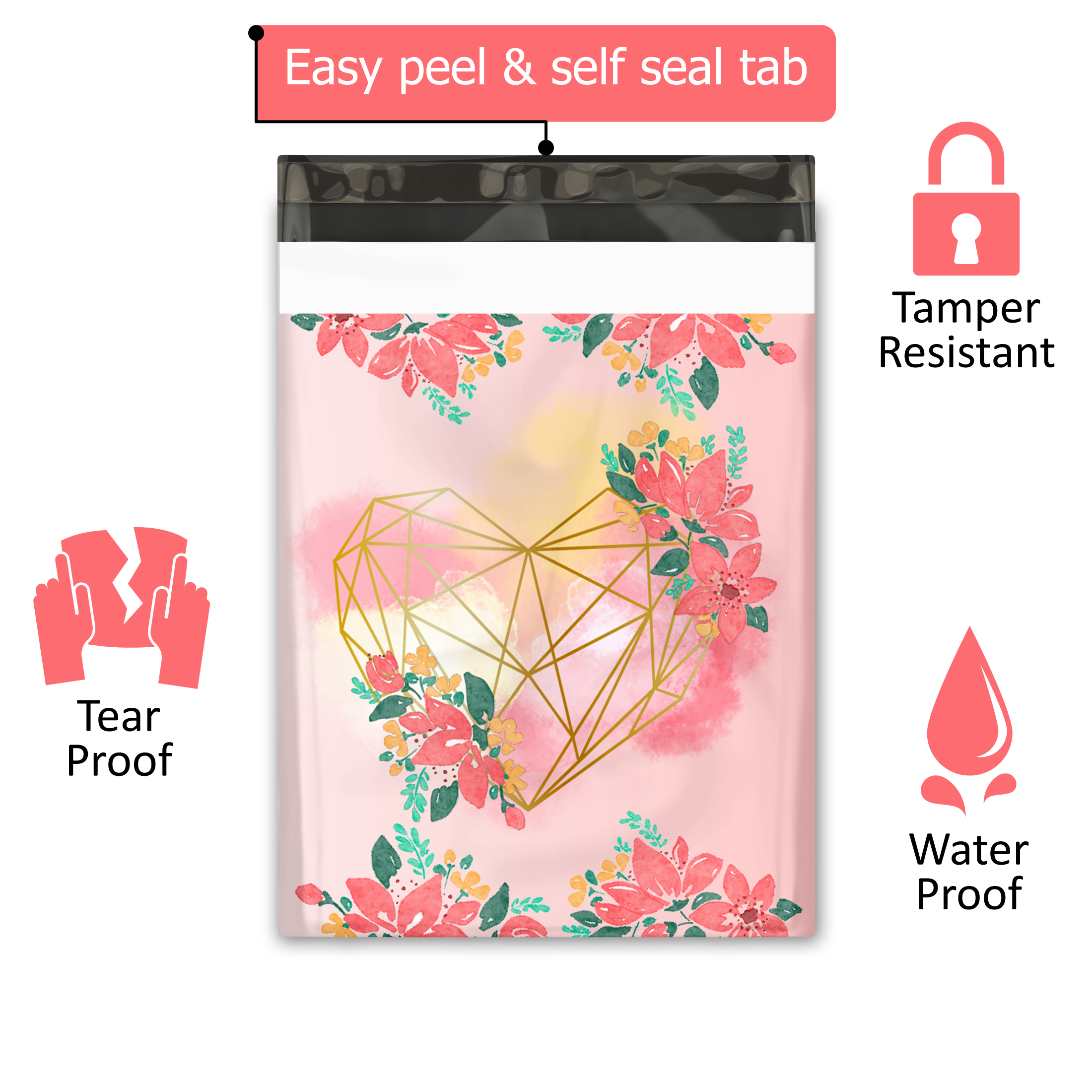 10x13 Geometric Hearts Poly Mailers – Shipping Bags for Small Business