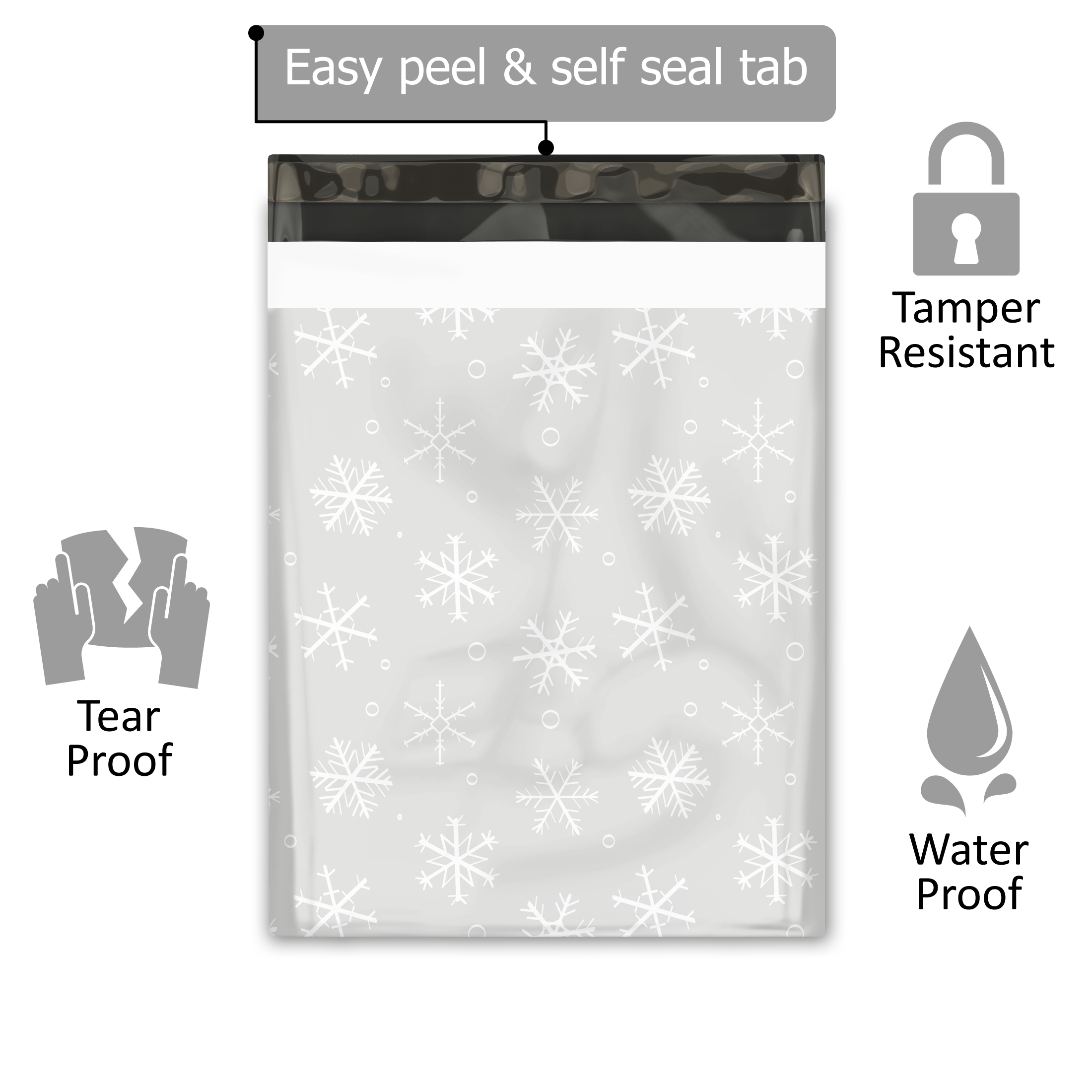 12x15 Winter Snowflake Poly Mailers – Shipping Bags for Small Business