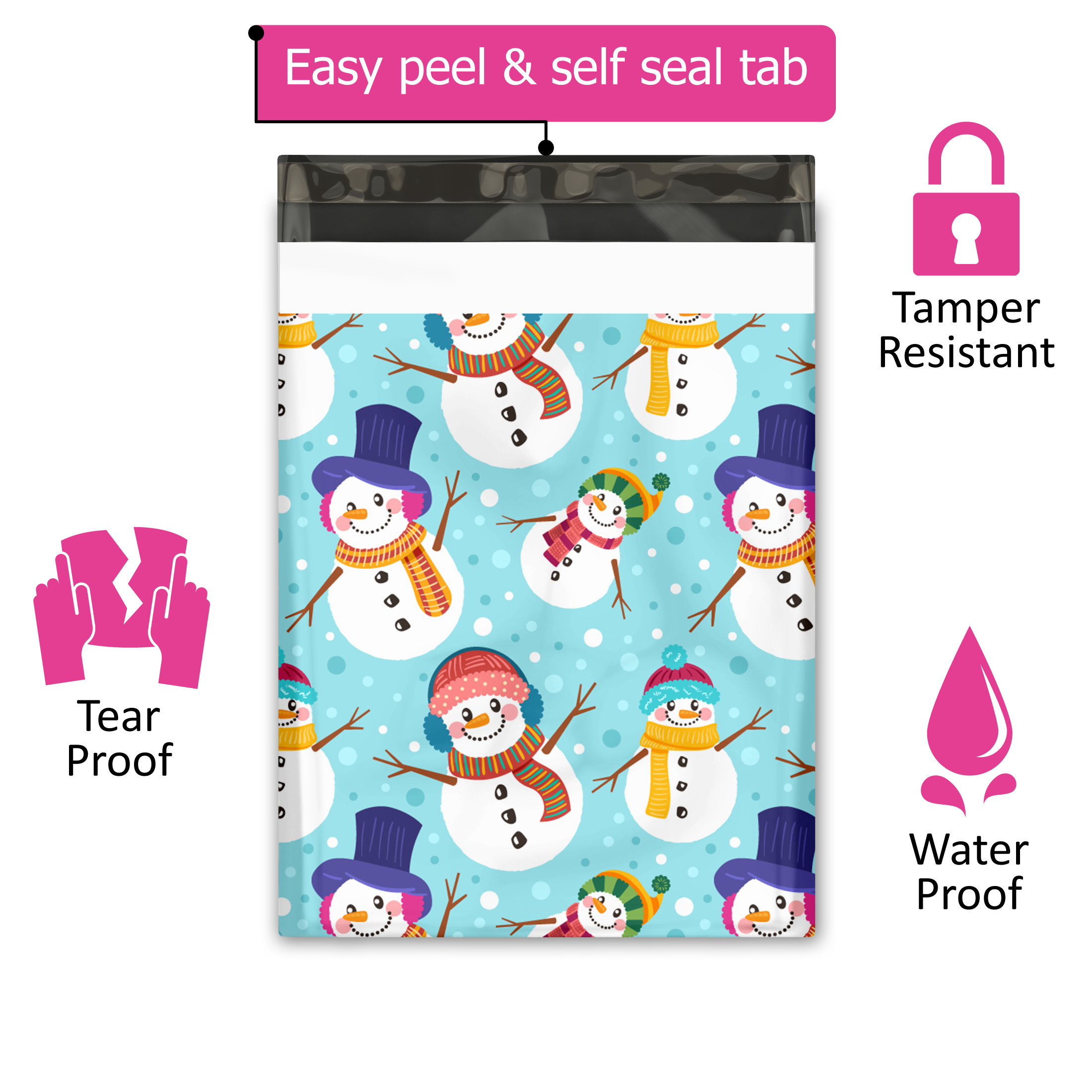 10x13 Snowmen Poly Mailers – Shipping Bags for Small Business