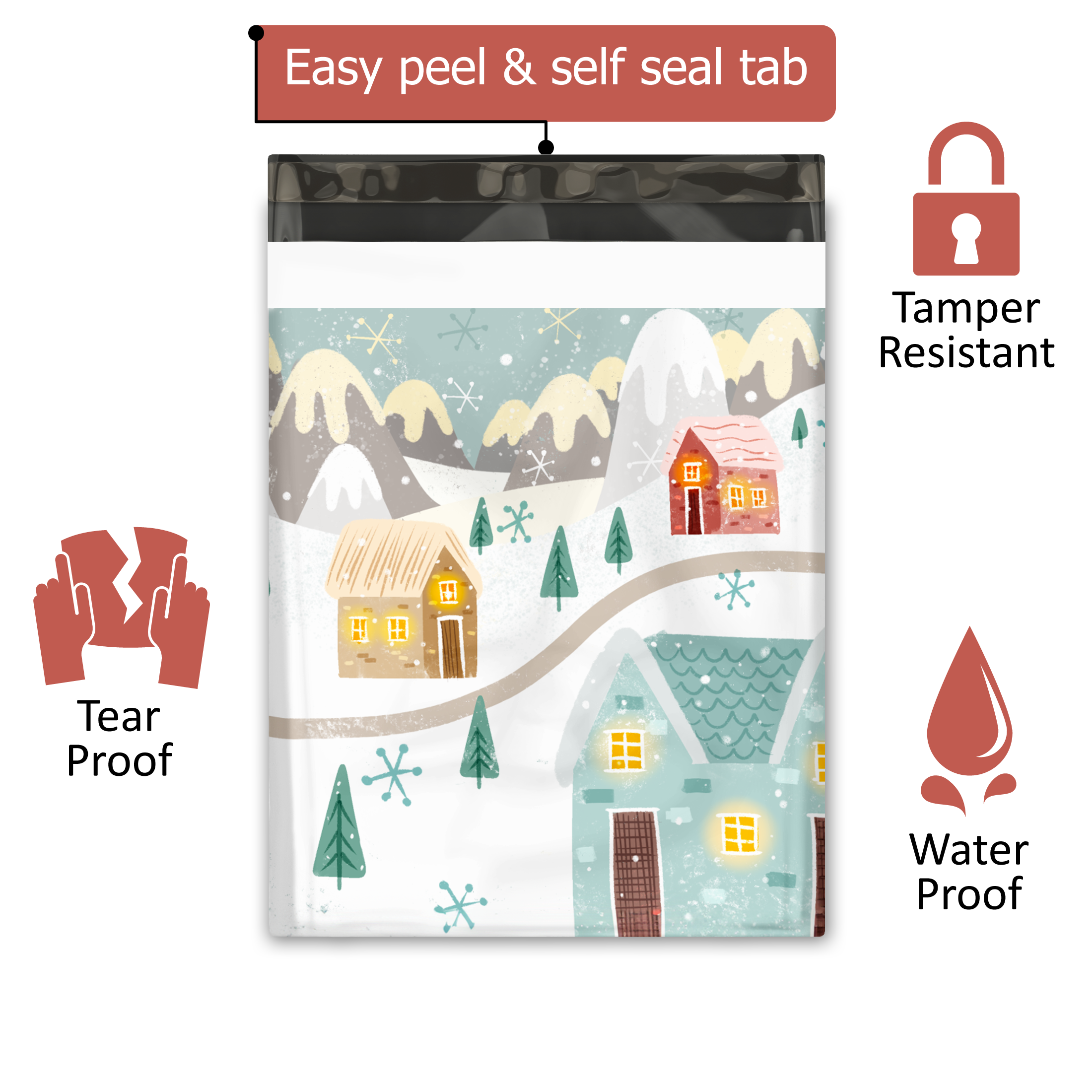 12x15 Winter Village Poly Mailers – Shipping Bags for Small Business