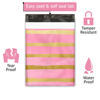 10x13 Pink and Gold Stripes Poly Mailers – Shipping Bags for Small Business