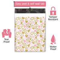 12x15 Pink and Gold Hearts Poly Mailers – Shipping Bags for Small Business