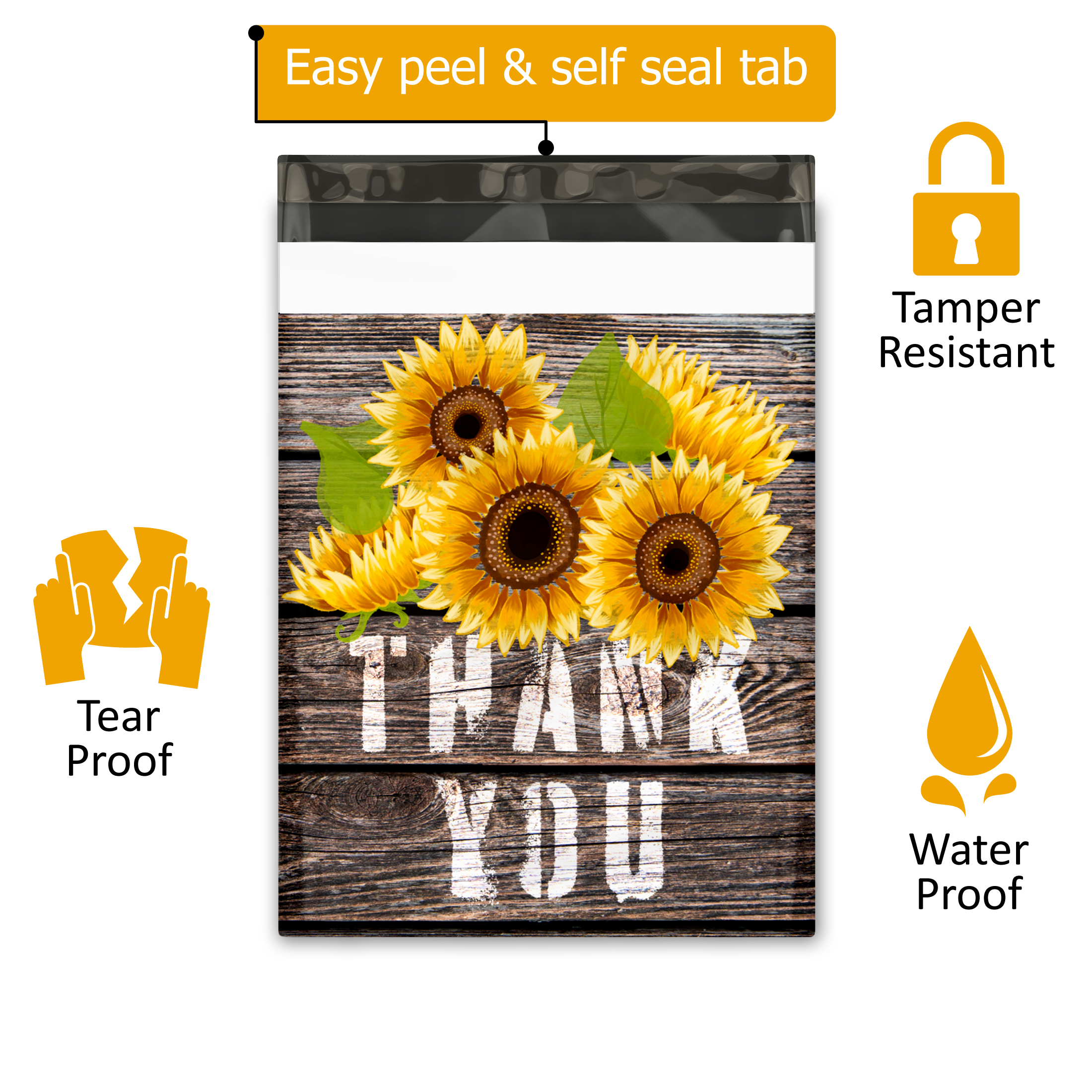 10x13 Sunflower Thank You Poly Mailers – Shipping Bags for Small Business