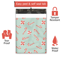 10x13 Candy Canes Designer Poly Mailers Shipping Envelopes Premium Printed Bags