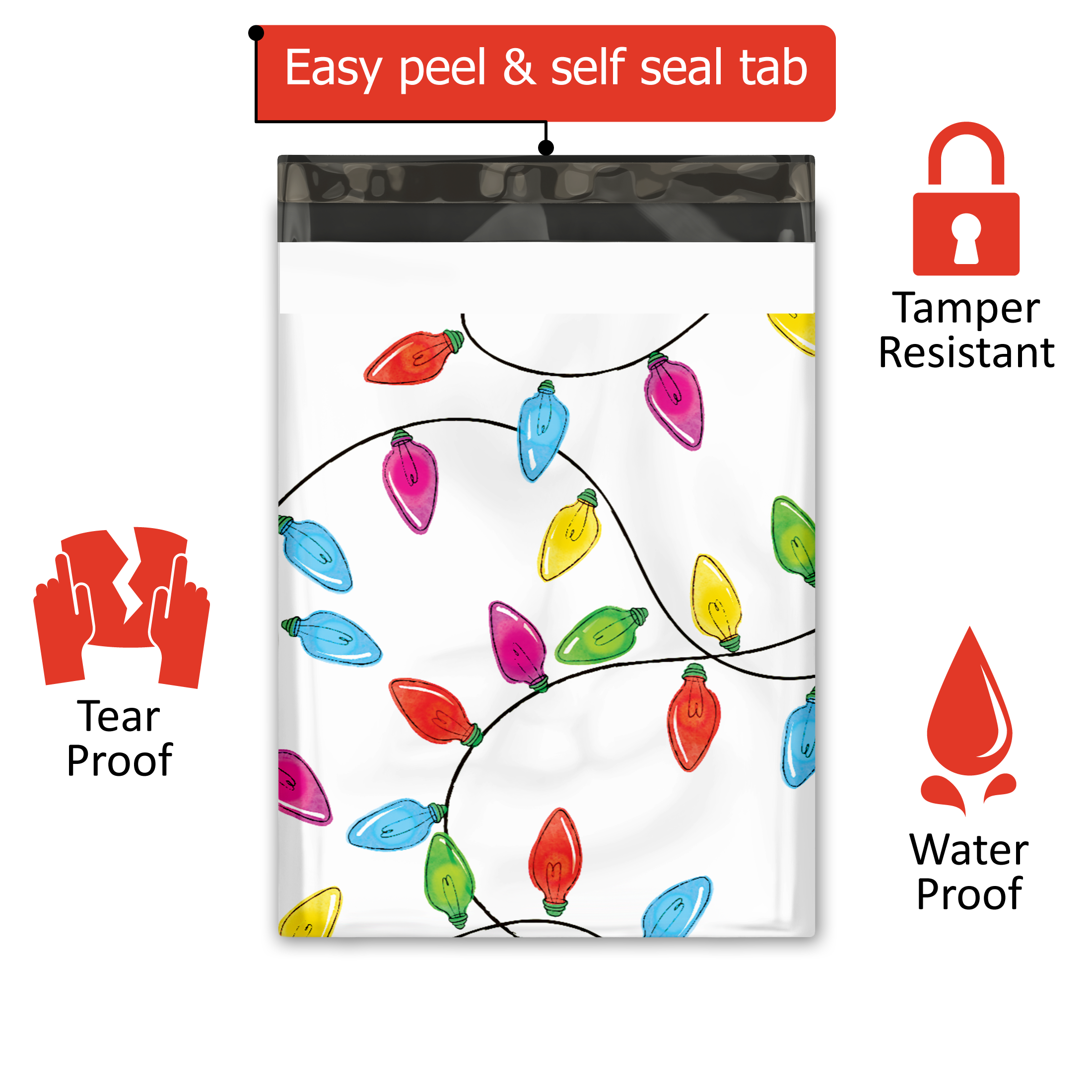 10x13 Christmas Lights Poly Mailers – Shipping Bags for Small Business