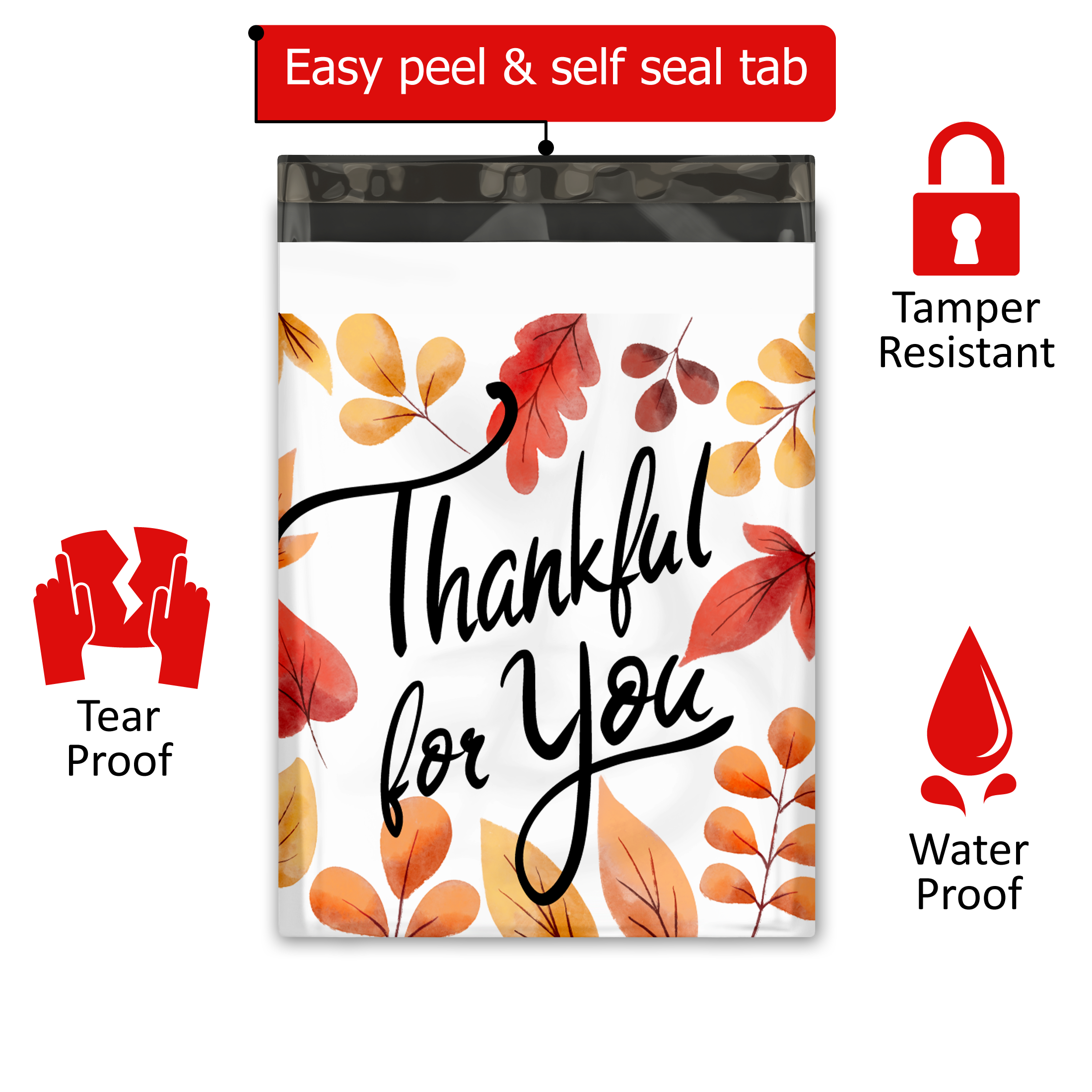 10x13 Thankful for You Poly Mailers – Shipping Bags for Small Business