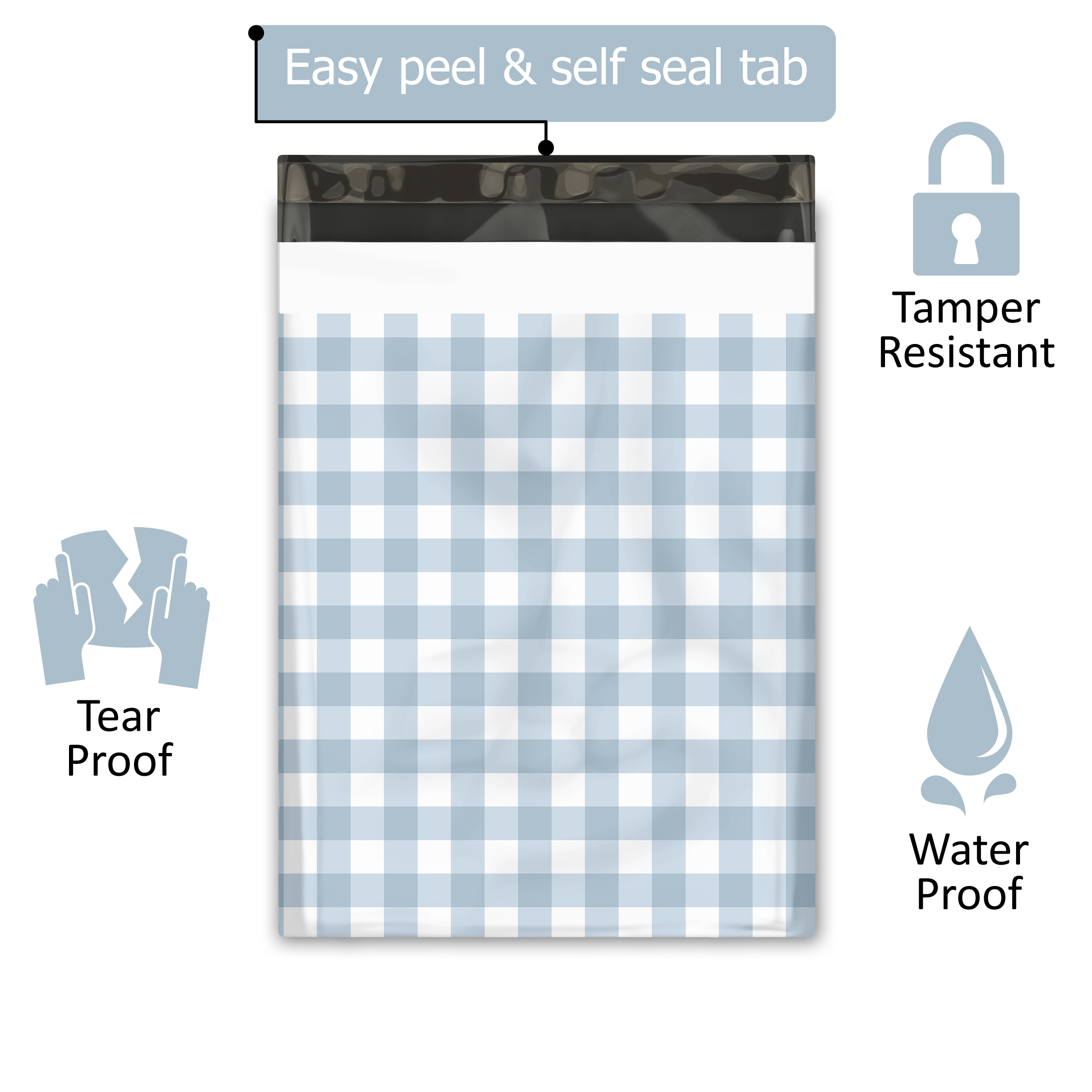 10x13 Blue Gingham Poly Mailers – Printed Shipping Bags for Small Business