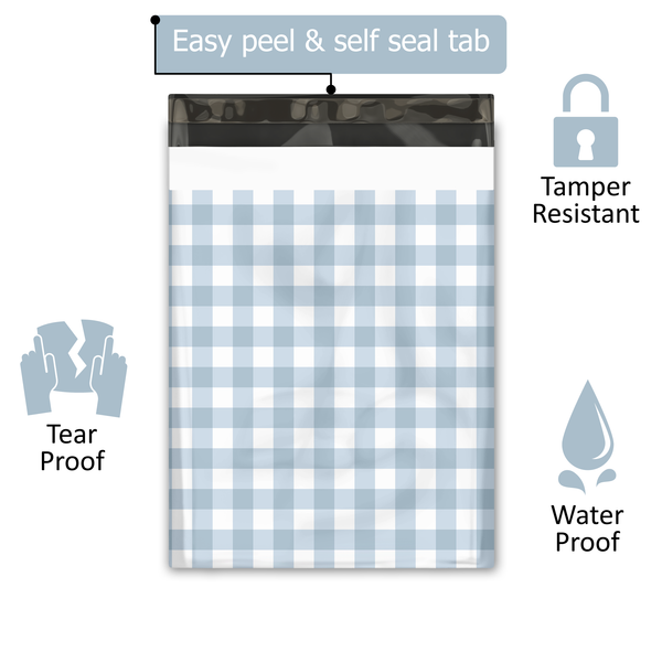 10x13 Blue Gingham Poly Mailers – Printed Shipping Bags for Small Business