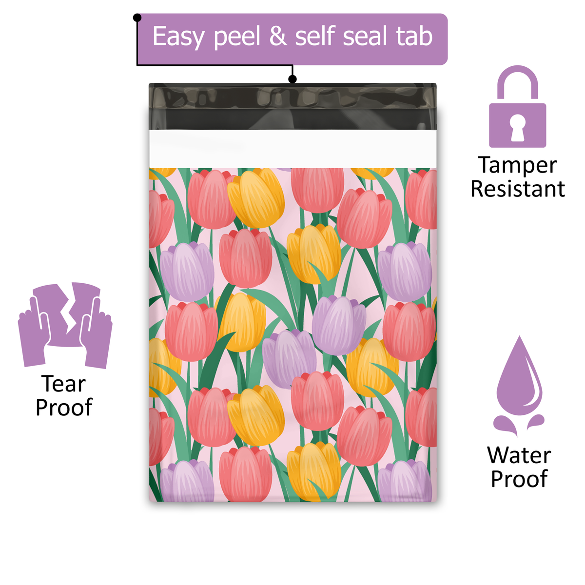 10x13 Trendy Tulips Poly Mailers – Shipping Bags for Small Business