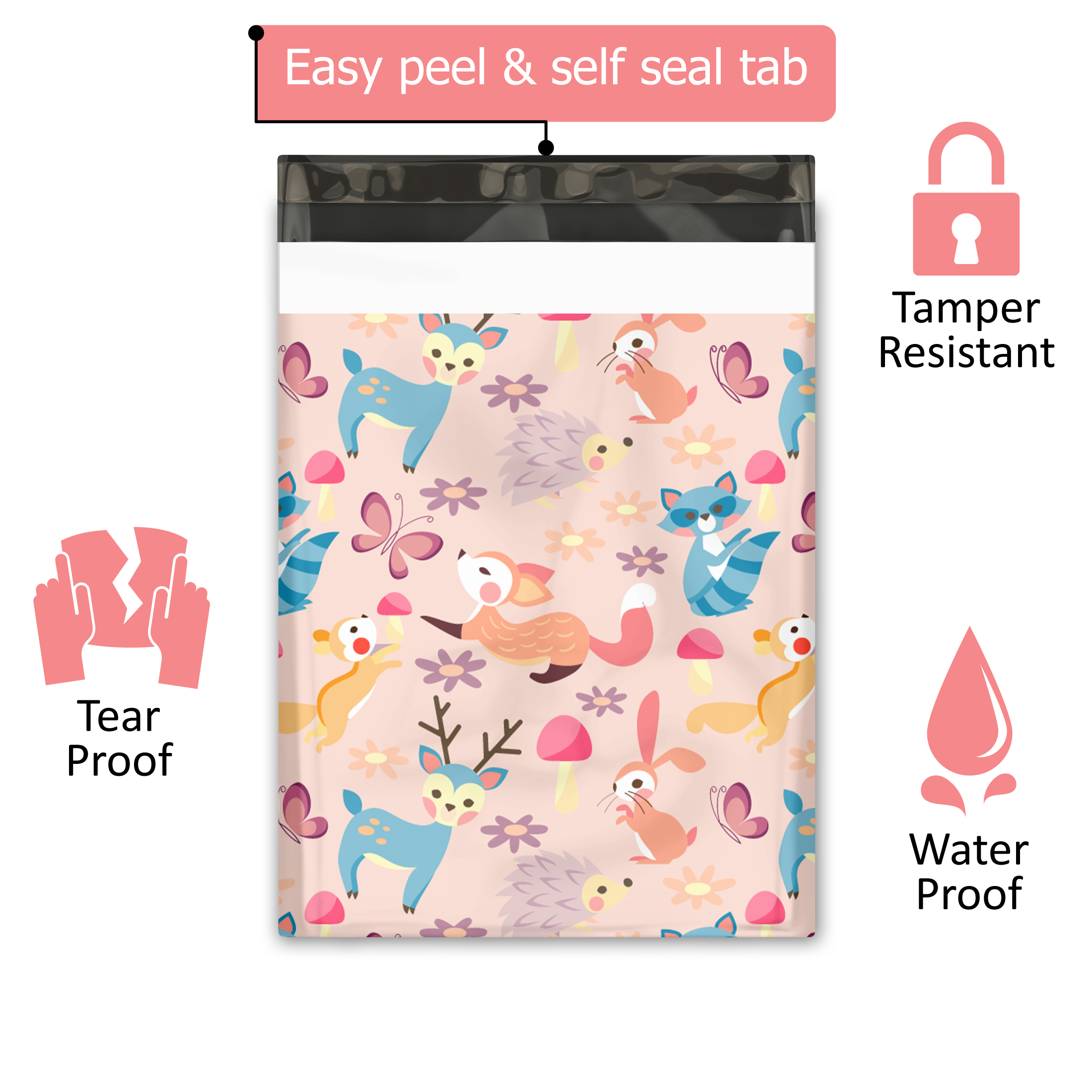 10x13 Woodland Critters Poly Mailers – Shipping Bags for Small Business