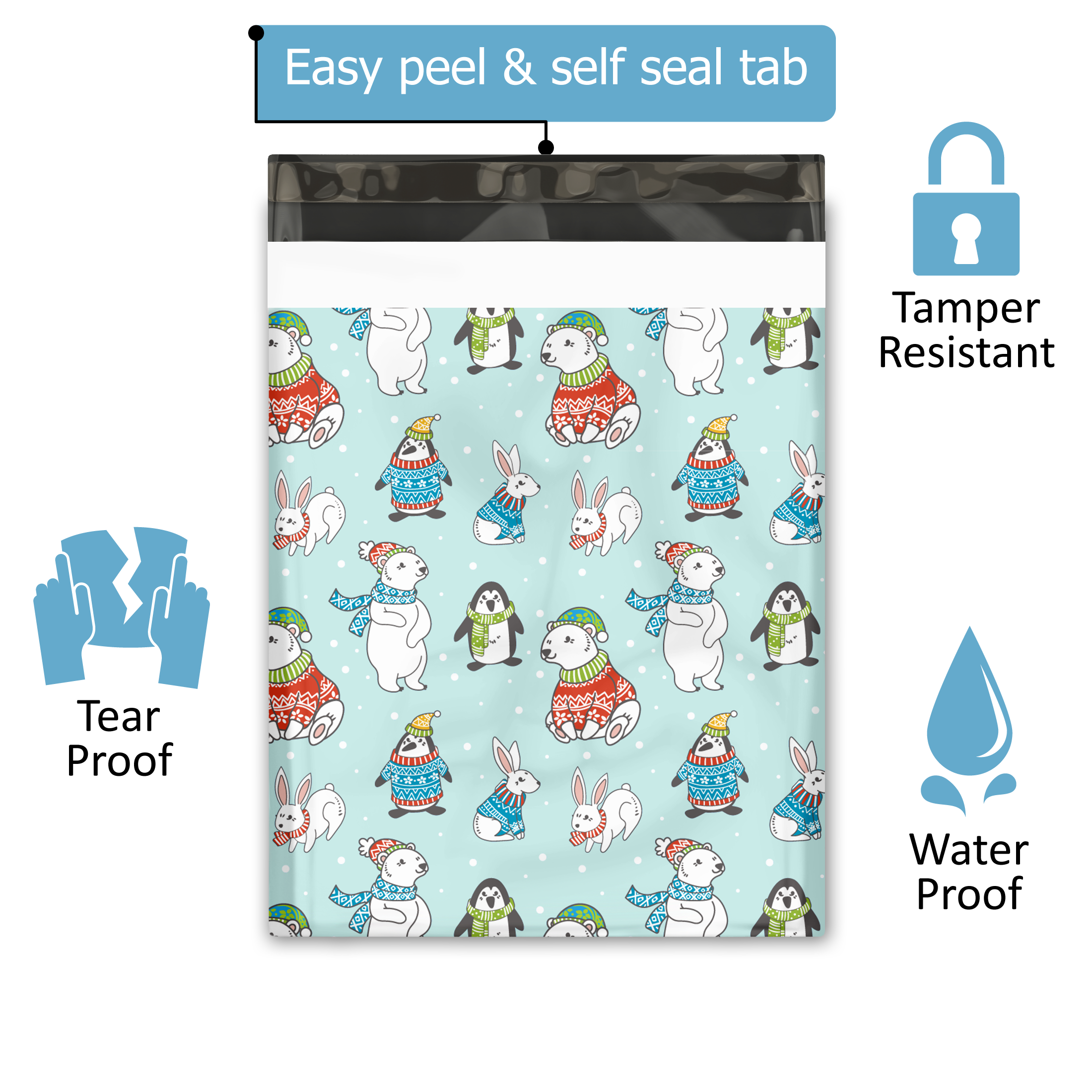 12x15 Winter Animals Poly Mailers – Shipping Bags for Small Business