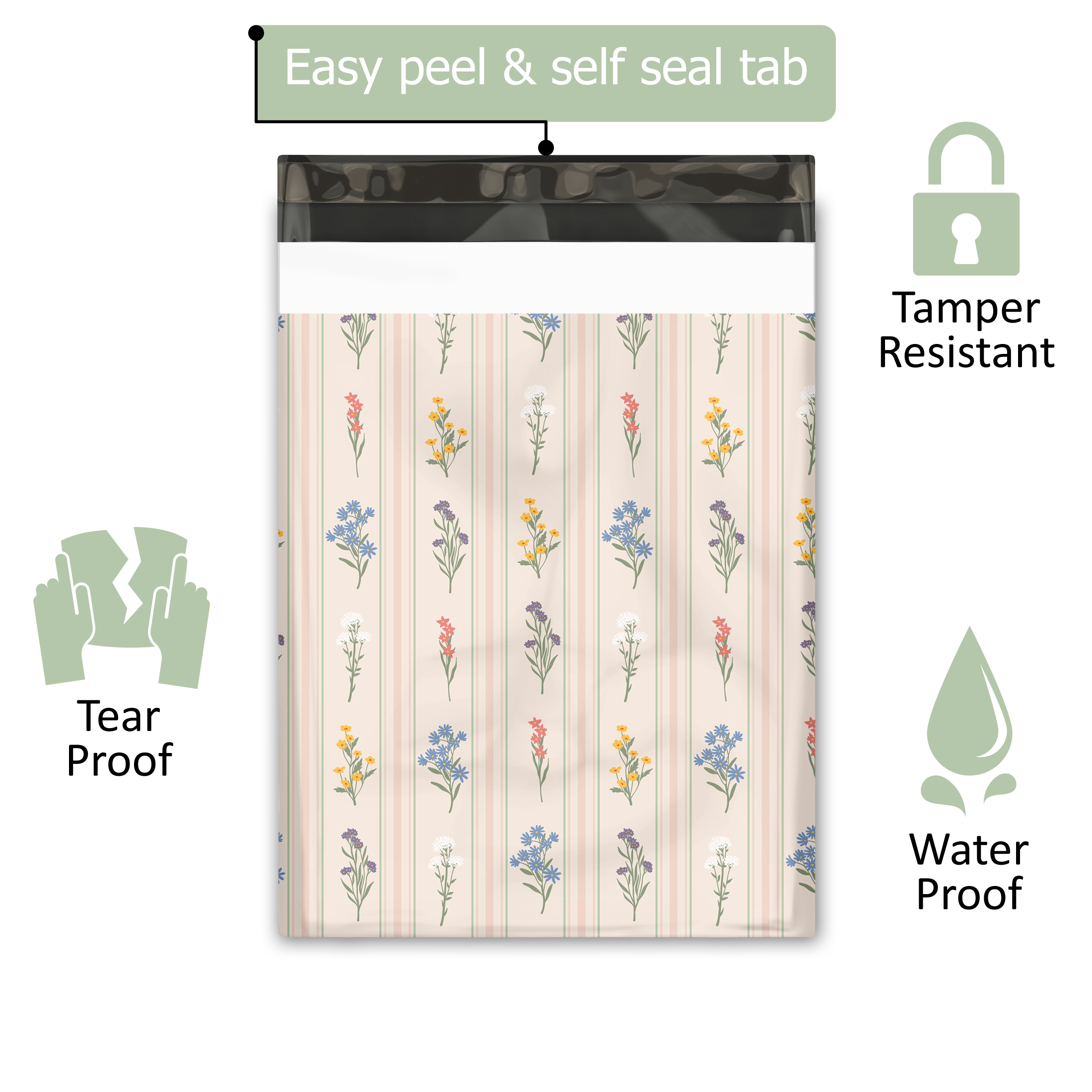 10x13 Striped Florals Poly Mailers – Shipping Bags for Small Business