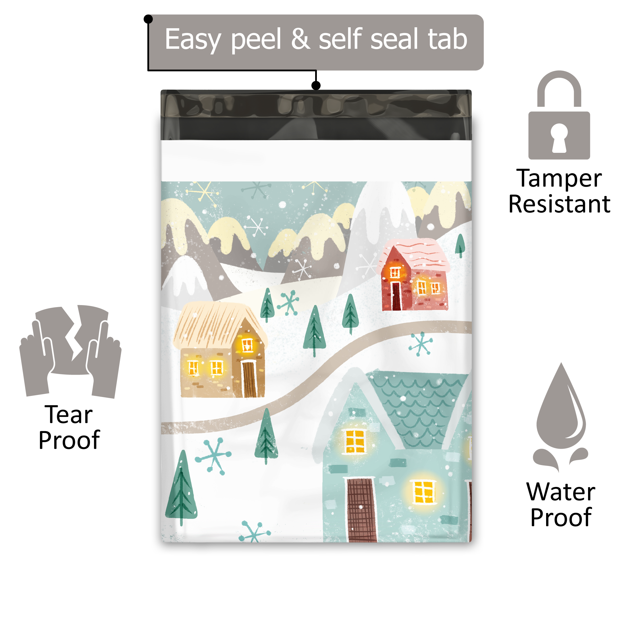10x13 Winter Village Poly Mailers – Shipping Bags for Small Business
