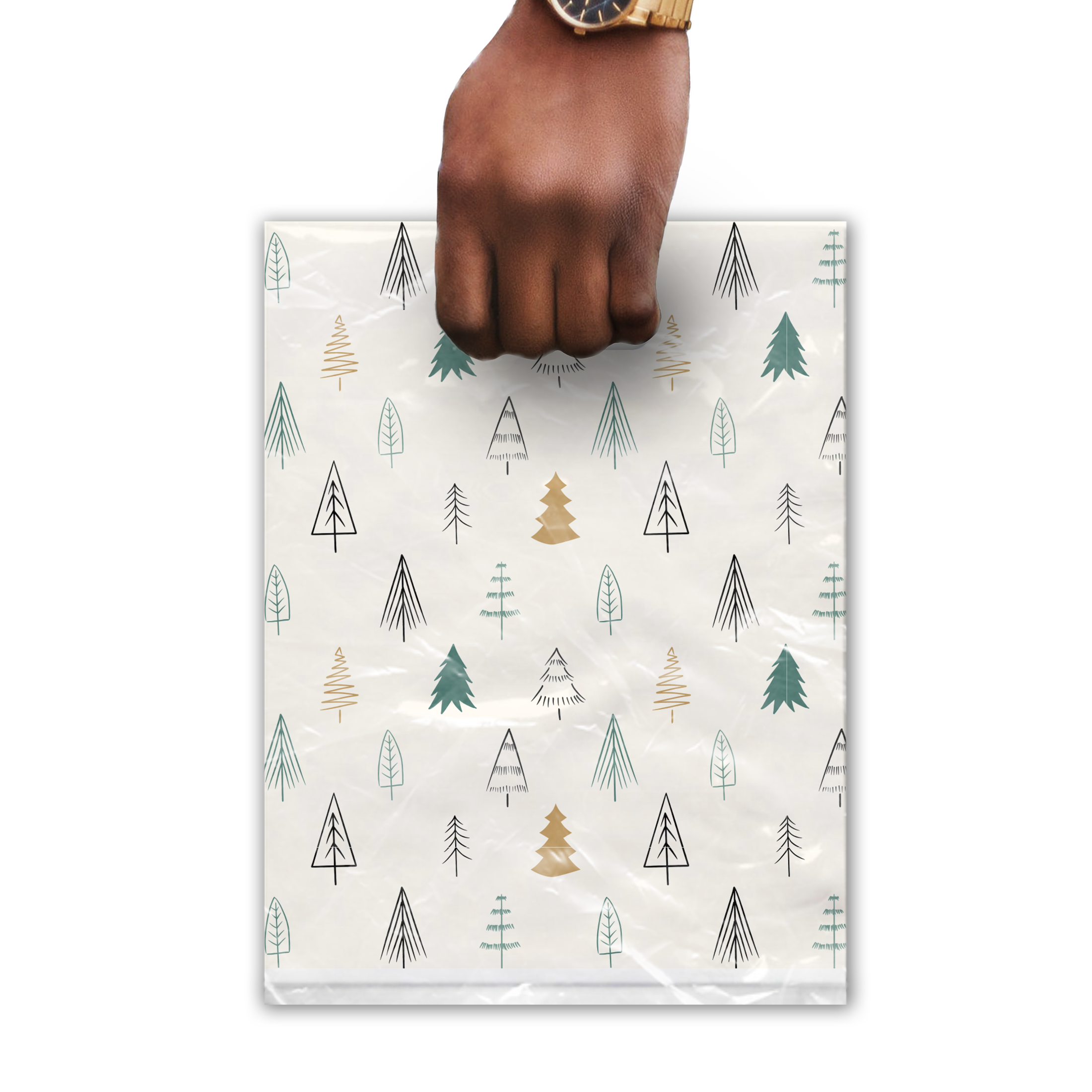 12x15 Fir Trees Designer Poly Plastic Merchandise Bags Premium Printed Bags