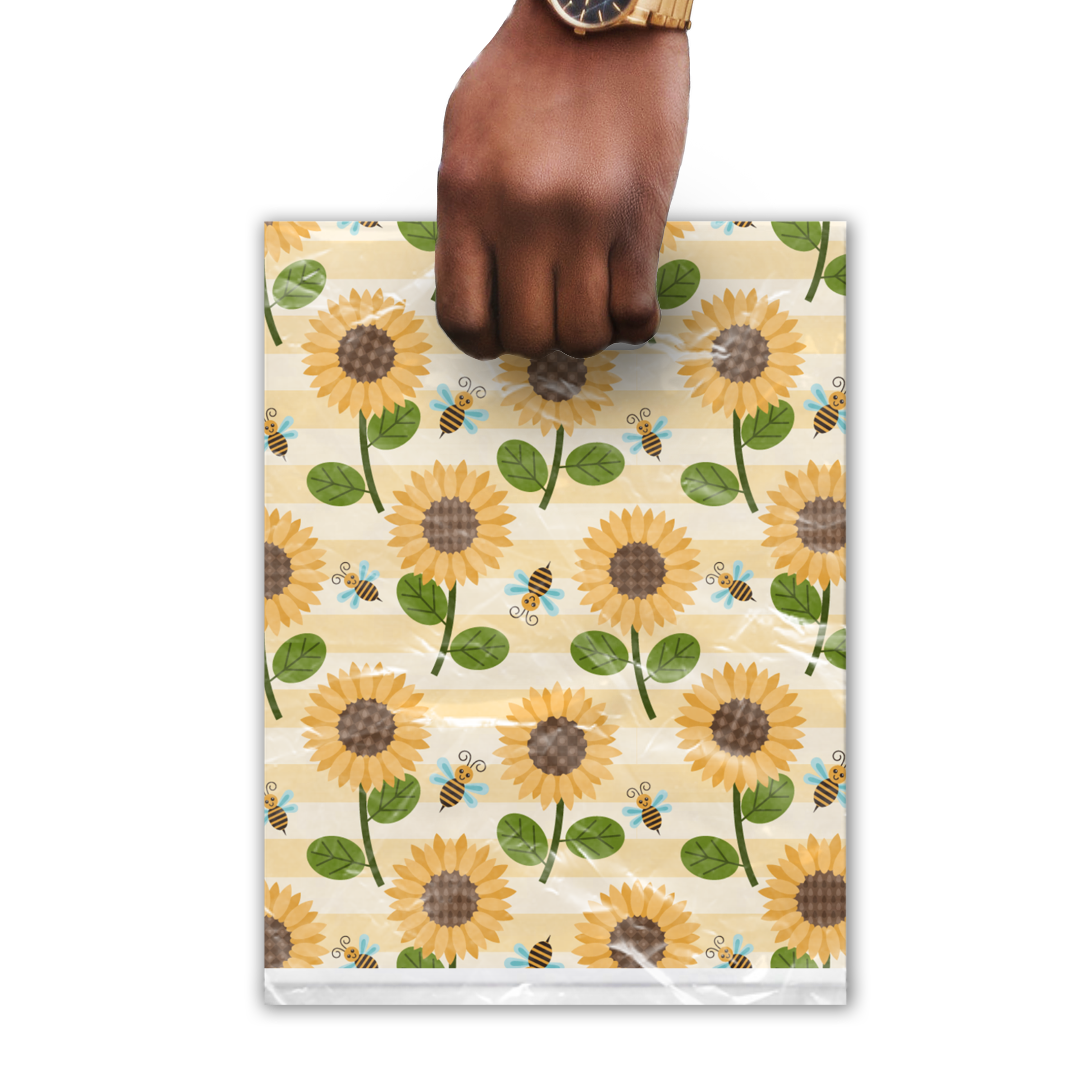 12x15 Sunflowers and Bees Poly Merchandise Bags – Retail Bags with Die-Cut Handles (2 Mil)