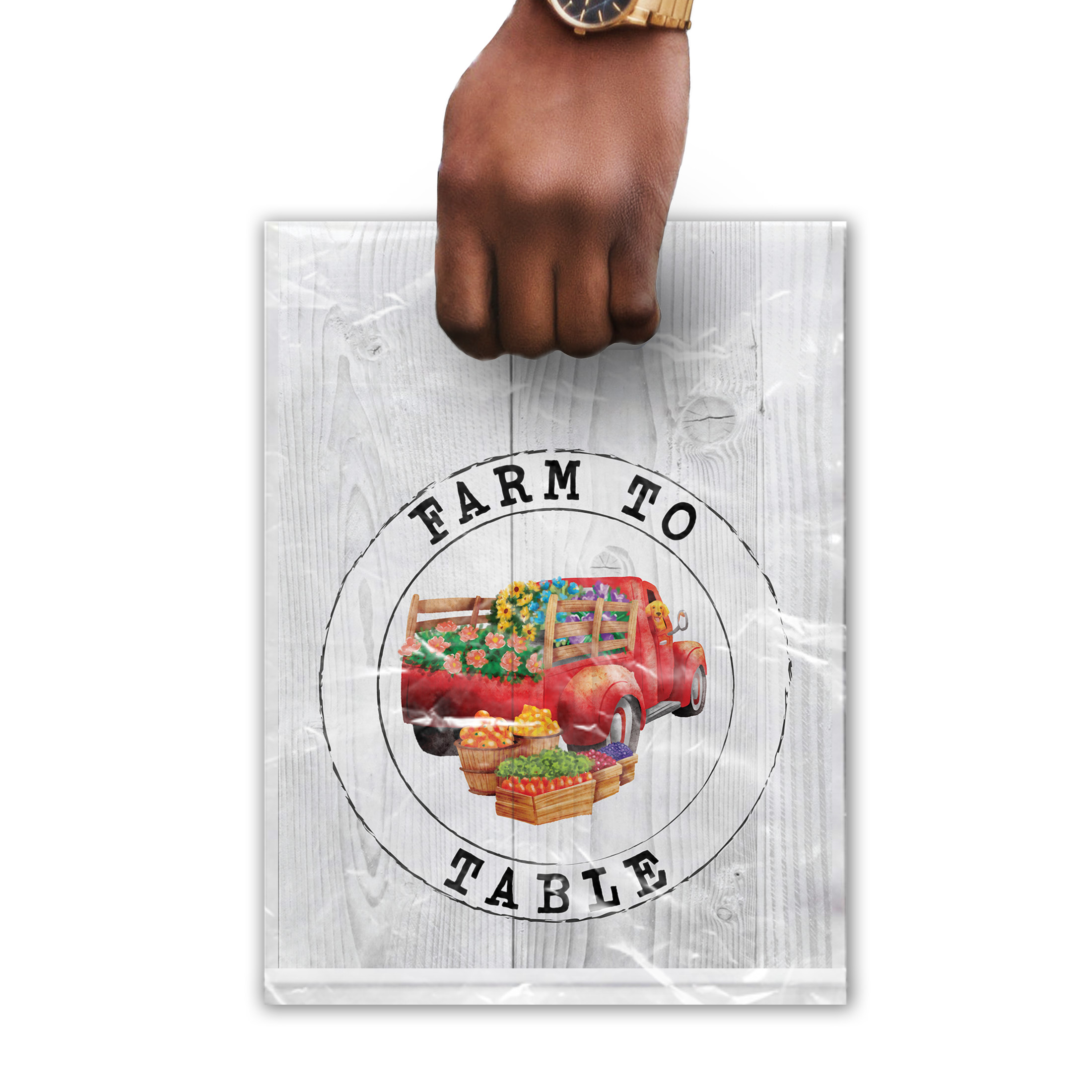 12x15 Farmer's Market Poly Merchandise Bags – Retail Bags with Die-Cut Handles (2 Mil)