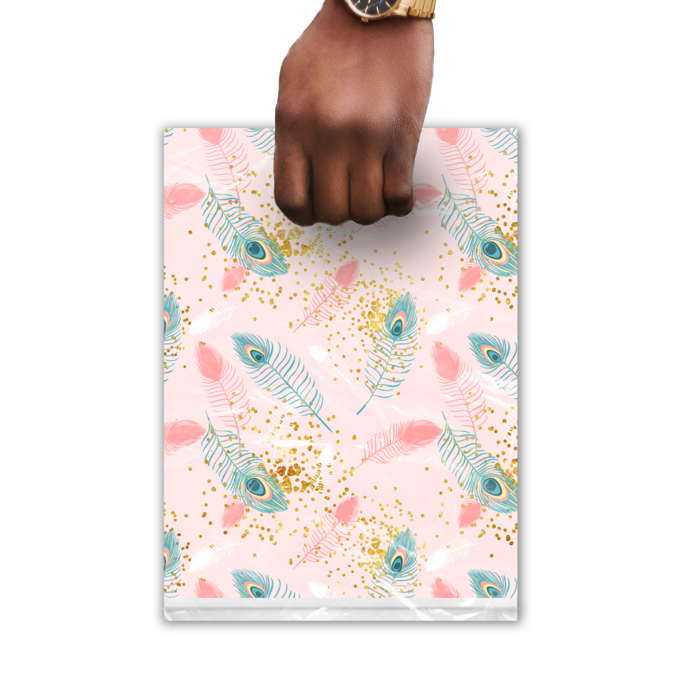 9x12 Pink Peacock Poly Merchandise Bags – Retail Bags with Die-Cut Handles (2 Mil)