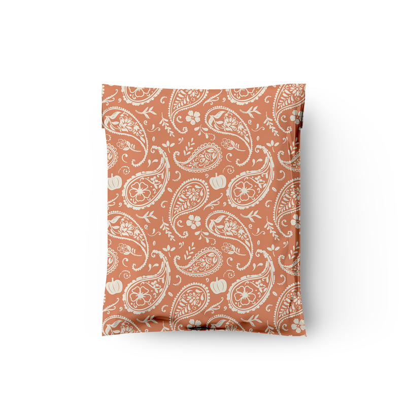 10x13 Orange Pumpkin Paisley Designer Poly Mailers Shipping Envelopes Premium Printed Bags