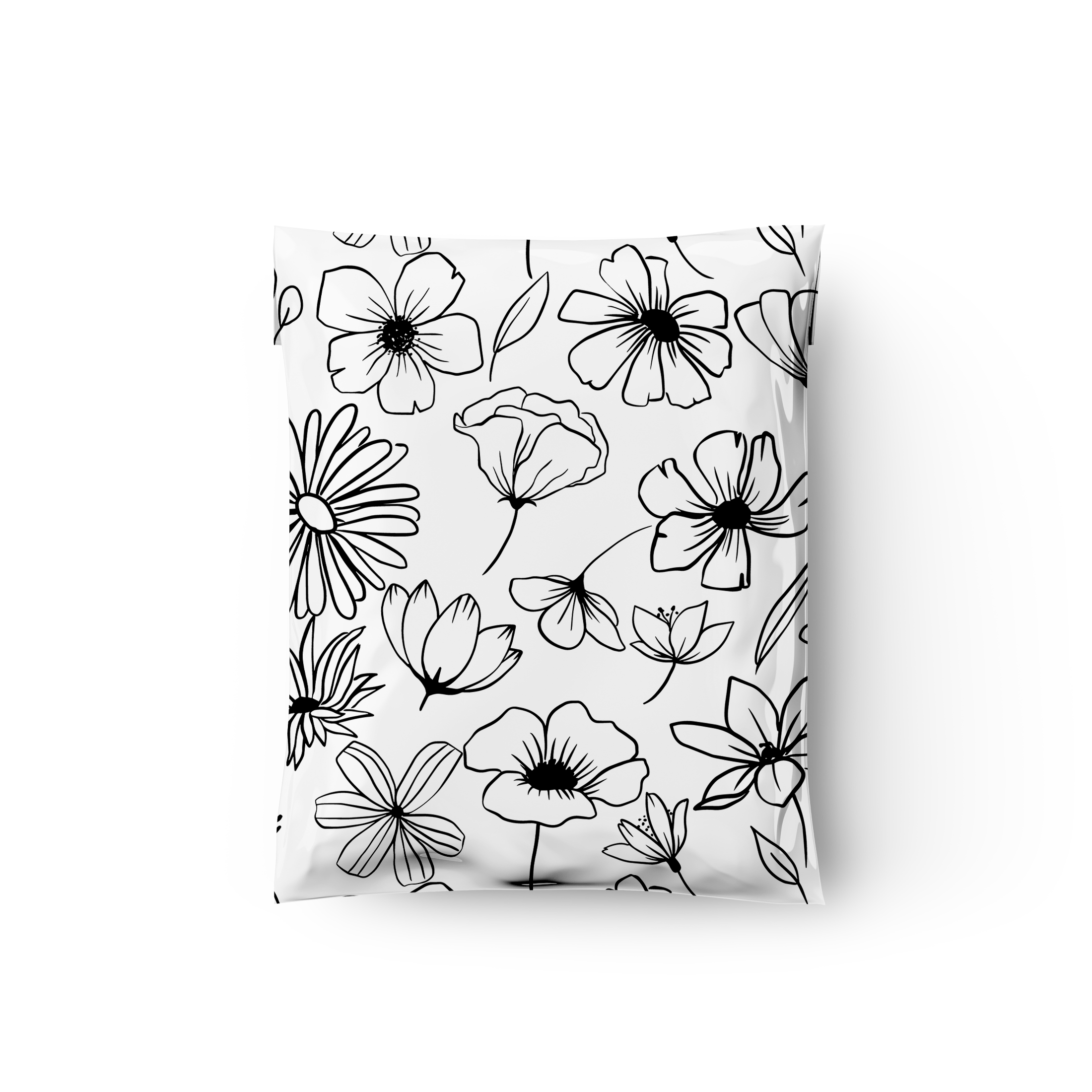10x13 Black and White Sketched Floral Poly Mailers – Shipping Bags for Small Business