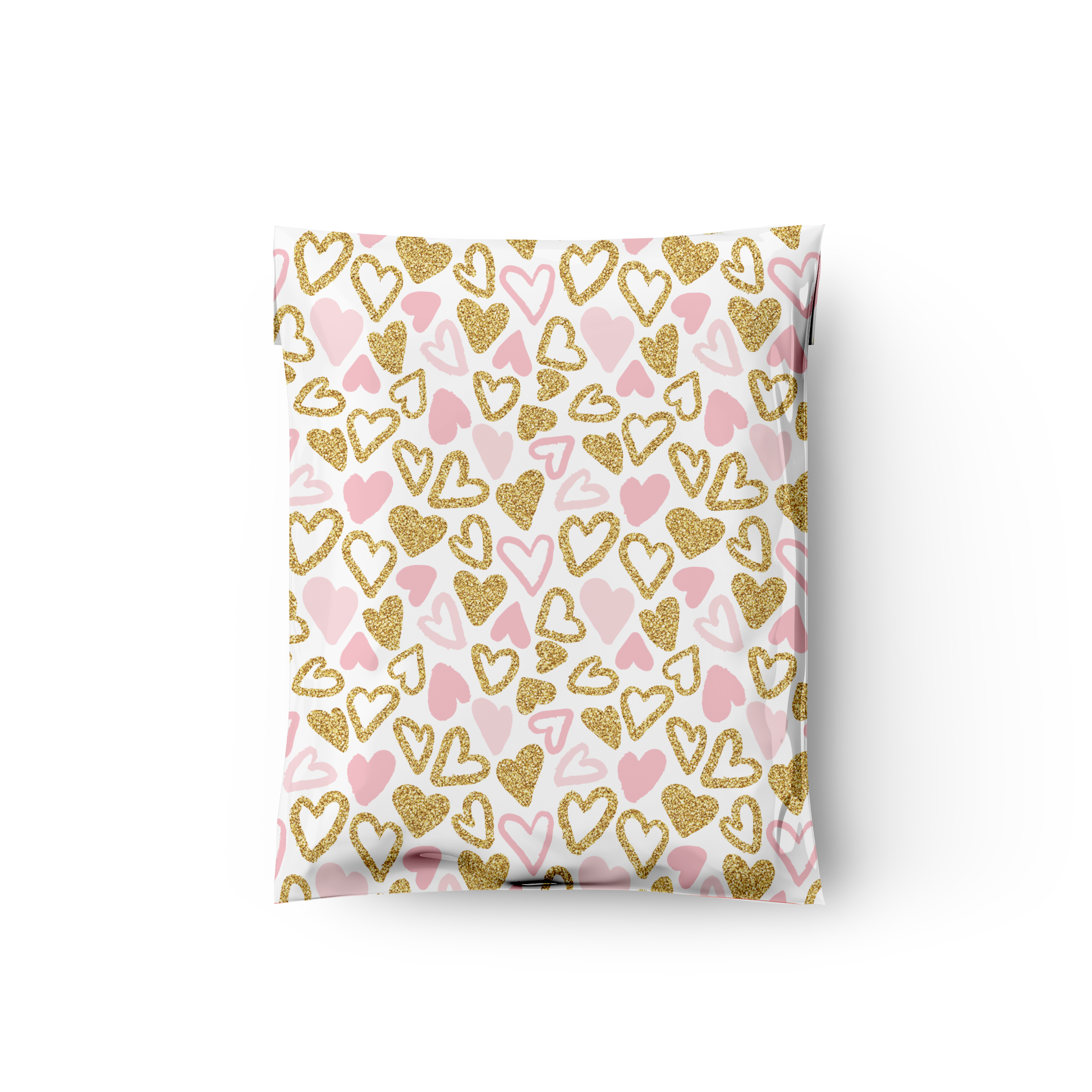12x15 Pink and Gold Hearts Poly Mailers – Shipping Bags for Small Business