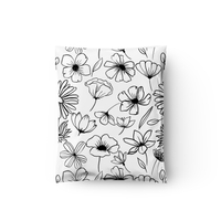 12x15 Black and White Sketched Floral Poly Mailers – Shipping Bags for Small Business