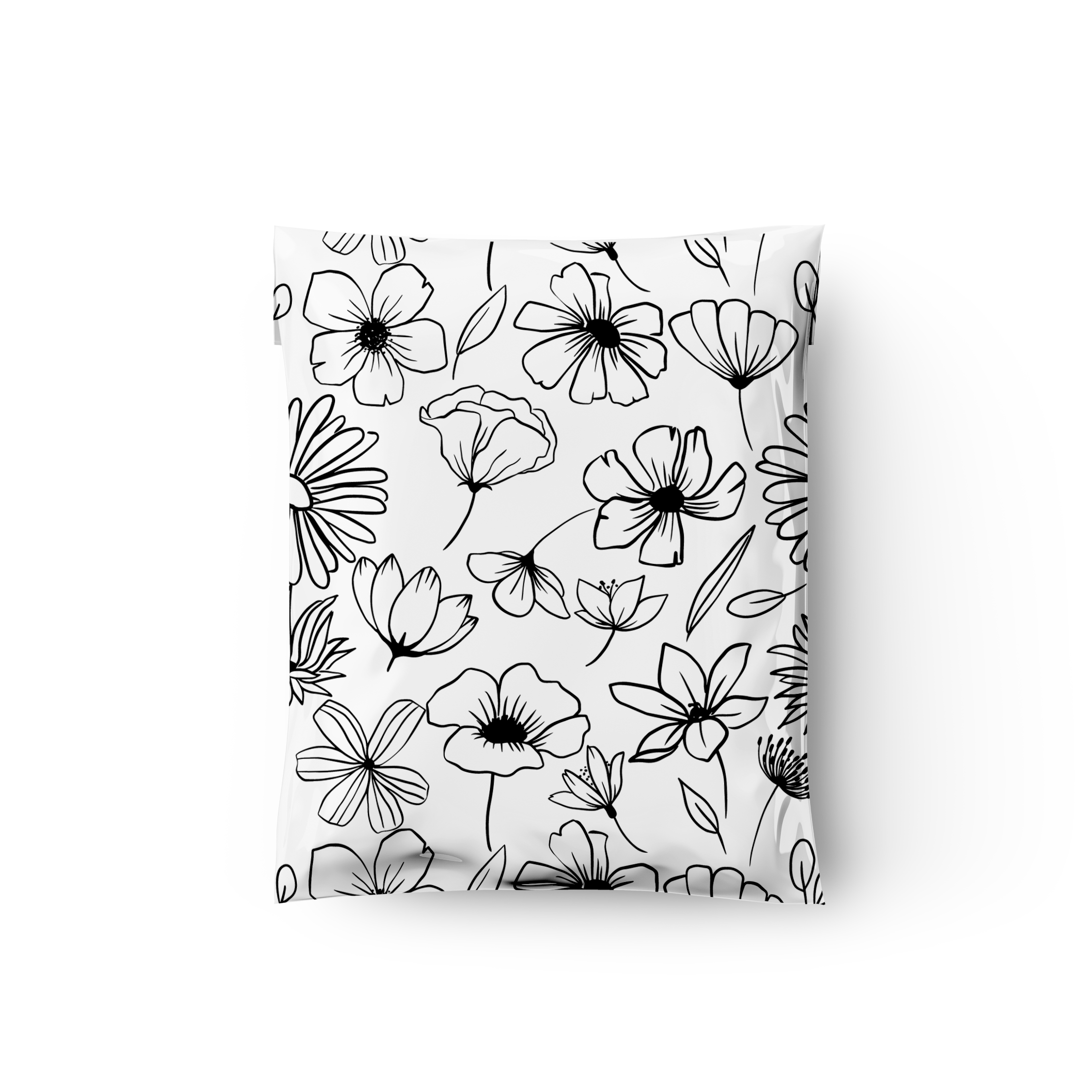 12x15 Black and White Sketched Floral Poly Mailers – Shipping Bags for Small Business
