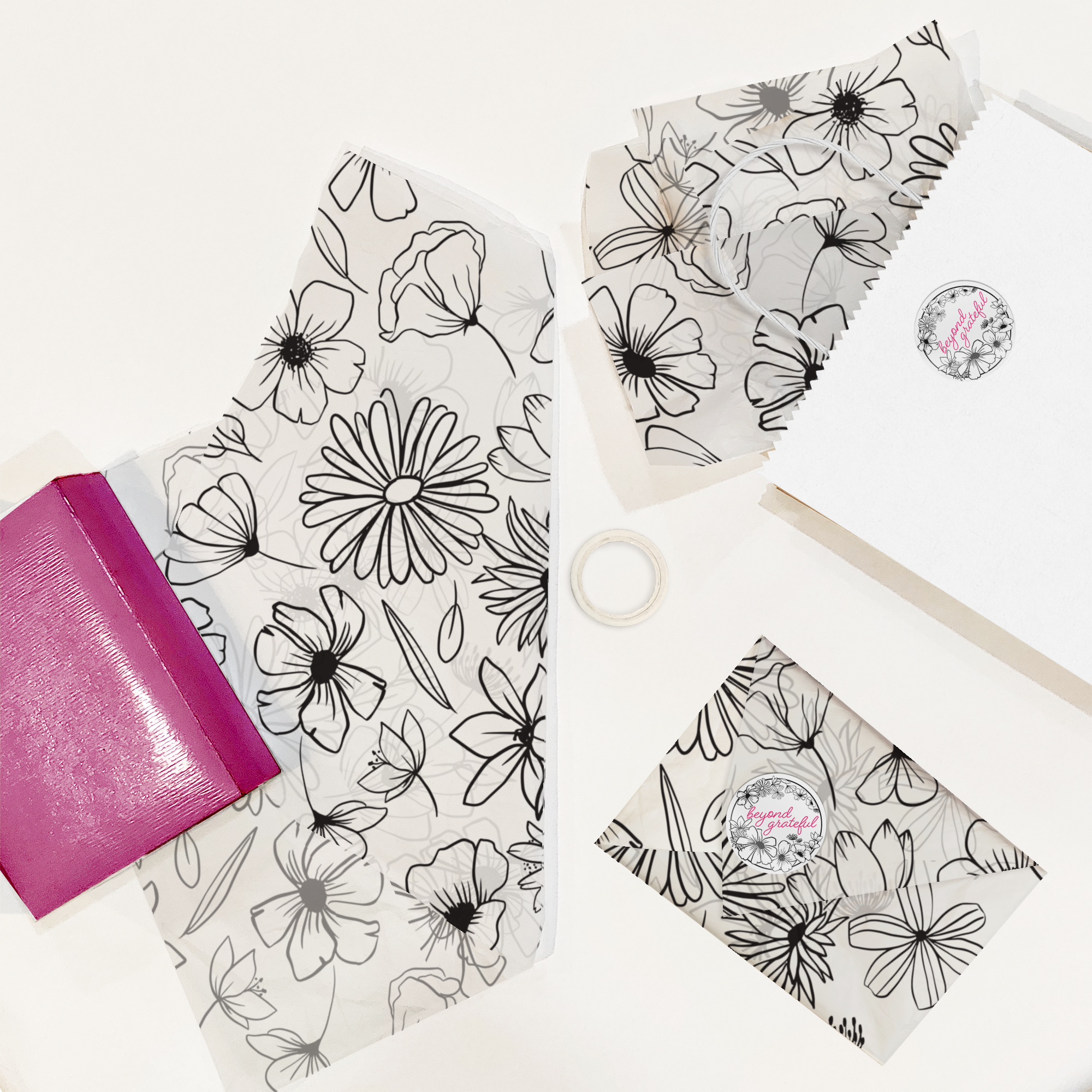 Black and White Floral 20x30 Tissue Paper – Gift Wrapping & Boutique Packaging