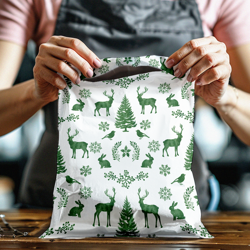 10x13" Winter Deer Designer Poly Mailers Shipping Envelopes Premium Printed Bags