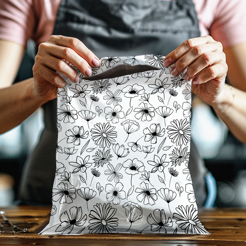 19x24" Black and White Floral Designer Poly Mailers Shipping Envelopes Premium Printed Bags