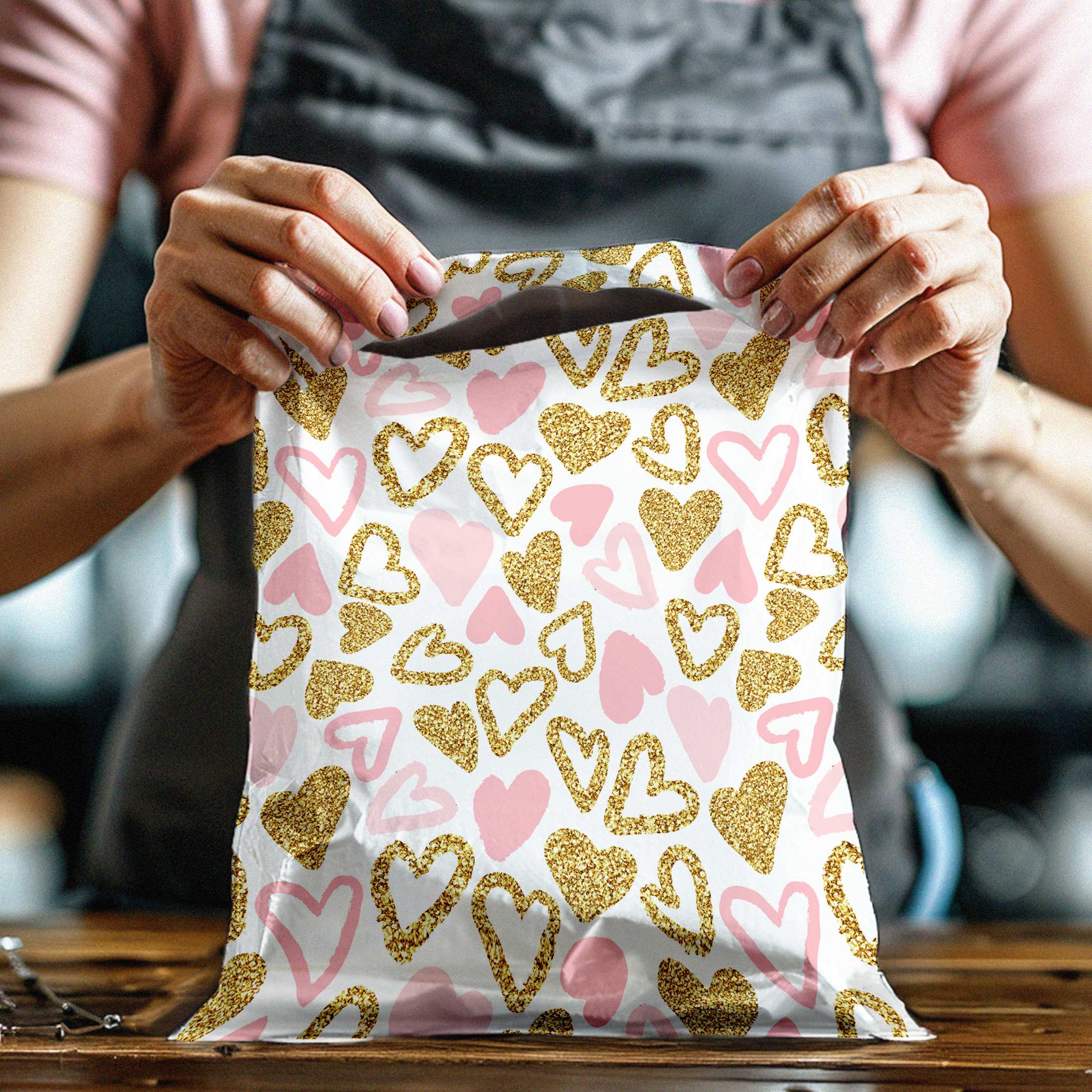 10x13 Pink Hearts Poly Mailers – Shipping Bags for Small Business