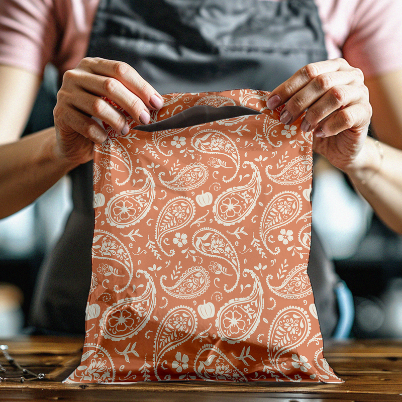 10x13 Orange Pumpkin Paisley Designer Poly Mailers Shipping Envelopes Premium Printed Bags