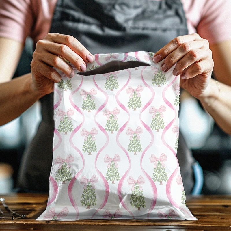 10x13" Christmas Trees and Bows Designer Poly Mailers Shipping Envelopes Premium Printed Bags