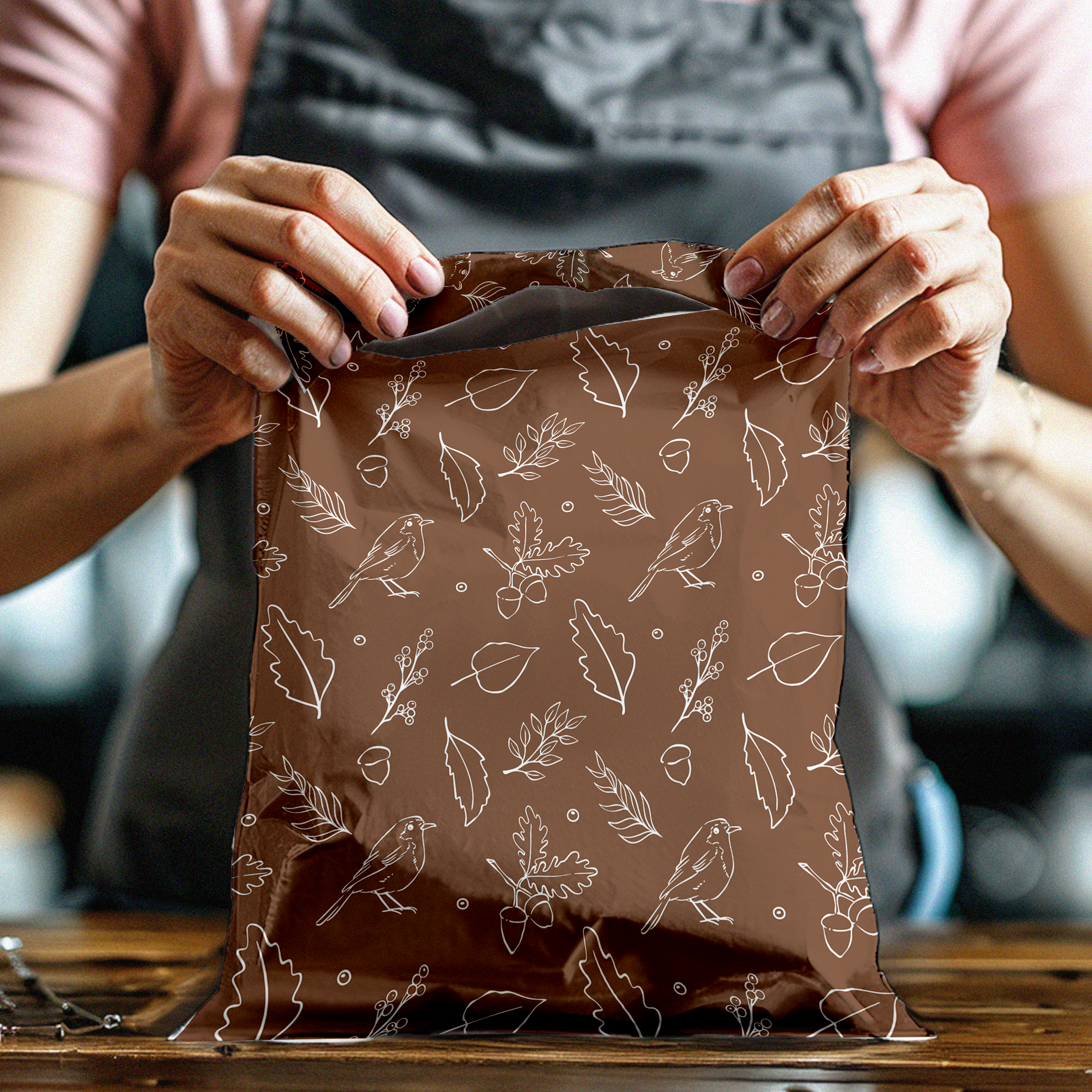 10x13 Oak & Acorn Poly Mailers – Woodland Nature Shipping Bags for Small Business