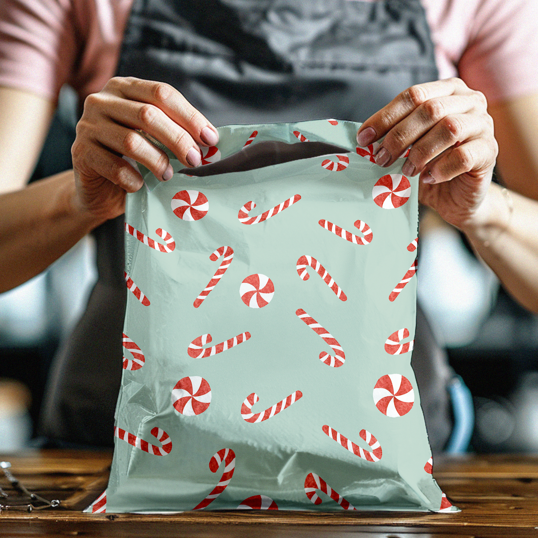 10x13 Candy Canes Designer Poly Mailers Shipping Envelopes Premium Printed Bags