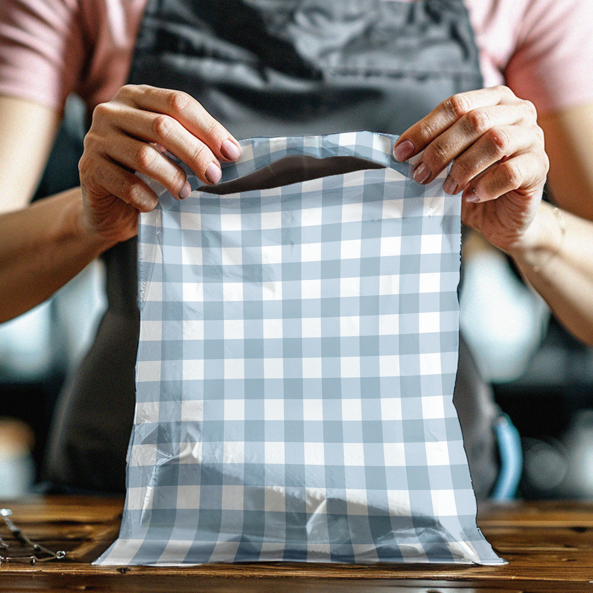 10x13 Blue Gingham Poly Mailers – Printed Shipping Bags for Small Business