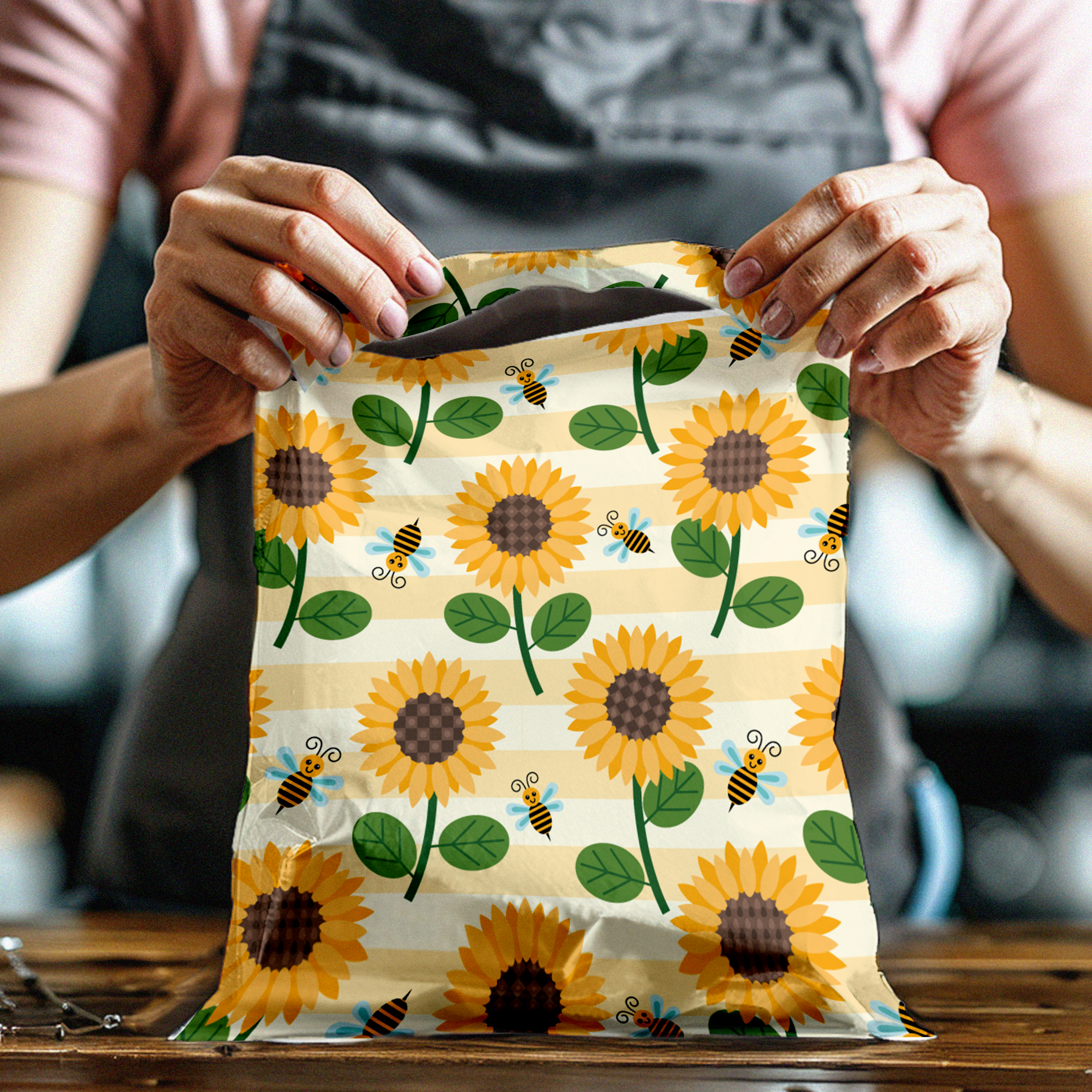 10x13 Sunflowers and Bumble Bees Poly Mailers – Shipping Bags for Small Business