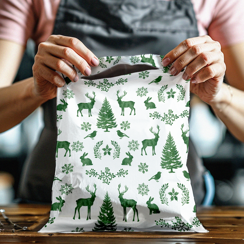 12x15" Winter Deer Designer Poly Mailers Shipping Envelopes Premium Printed Bags