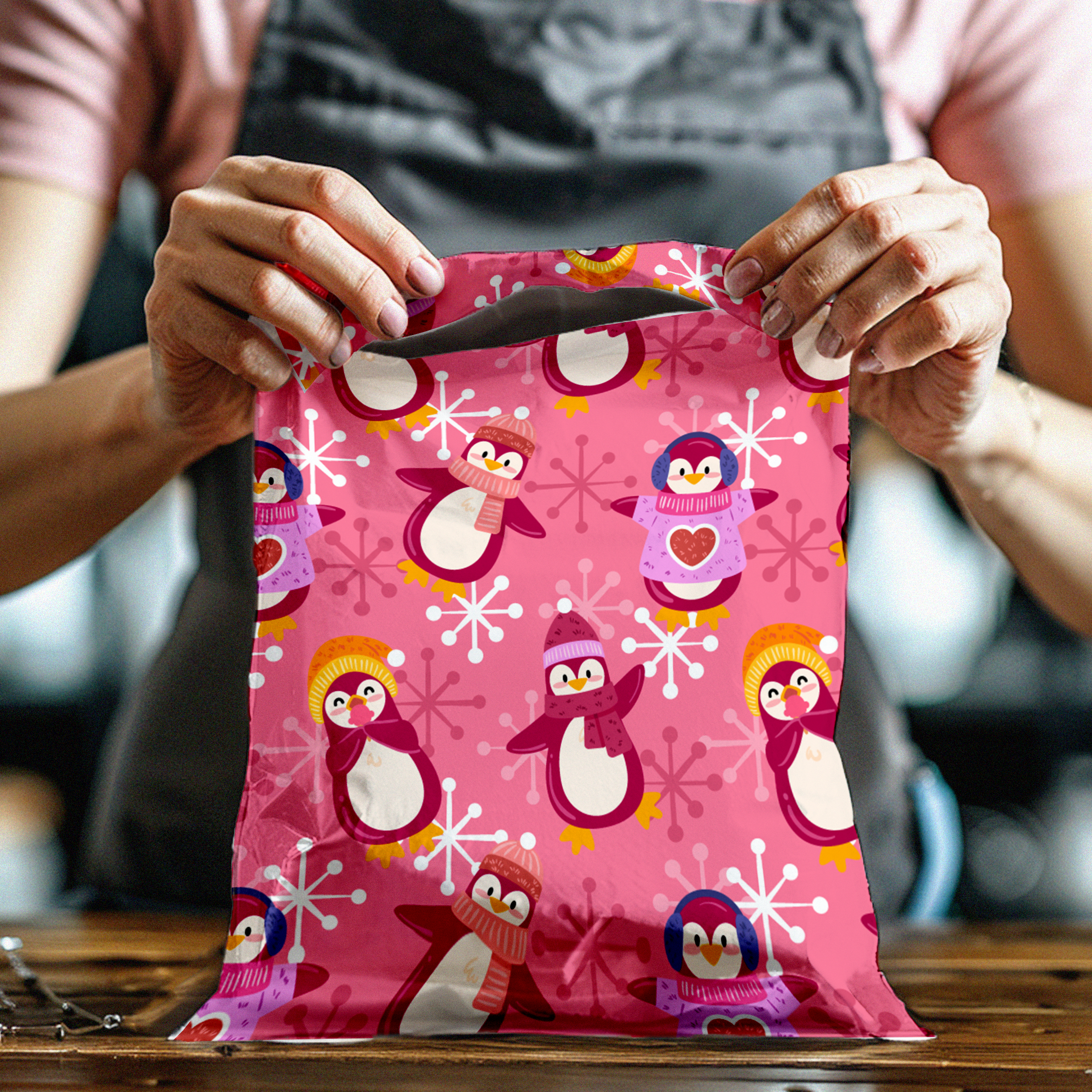 10x13 Pink Penguins Poly Mailers – Shipping Bags for Small Business