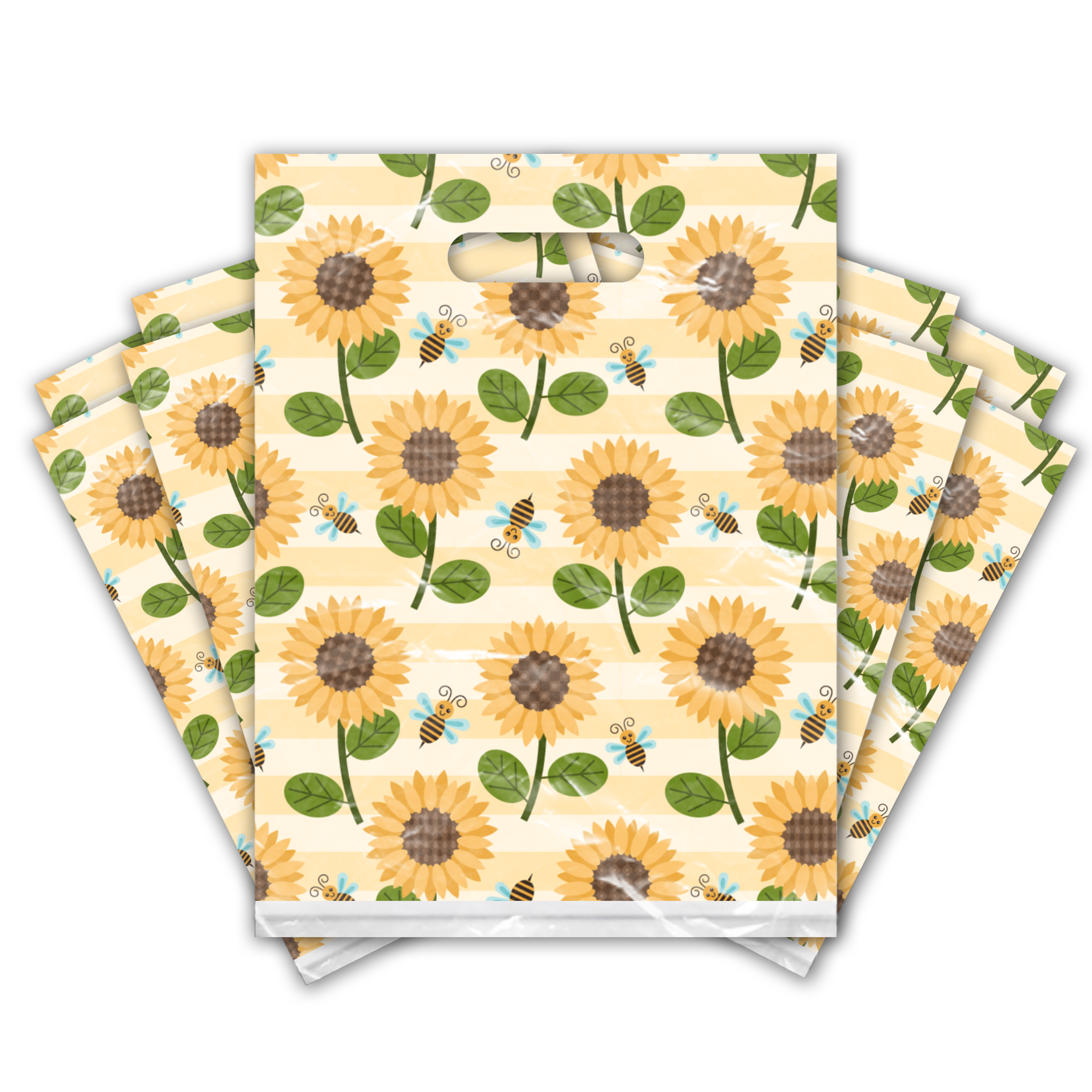 12x15 Sunflowers and Bees Poly Merchandise Bags – Retail Bags with Die-Cut Handles (2 Mil)