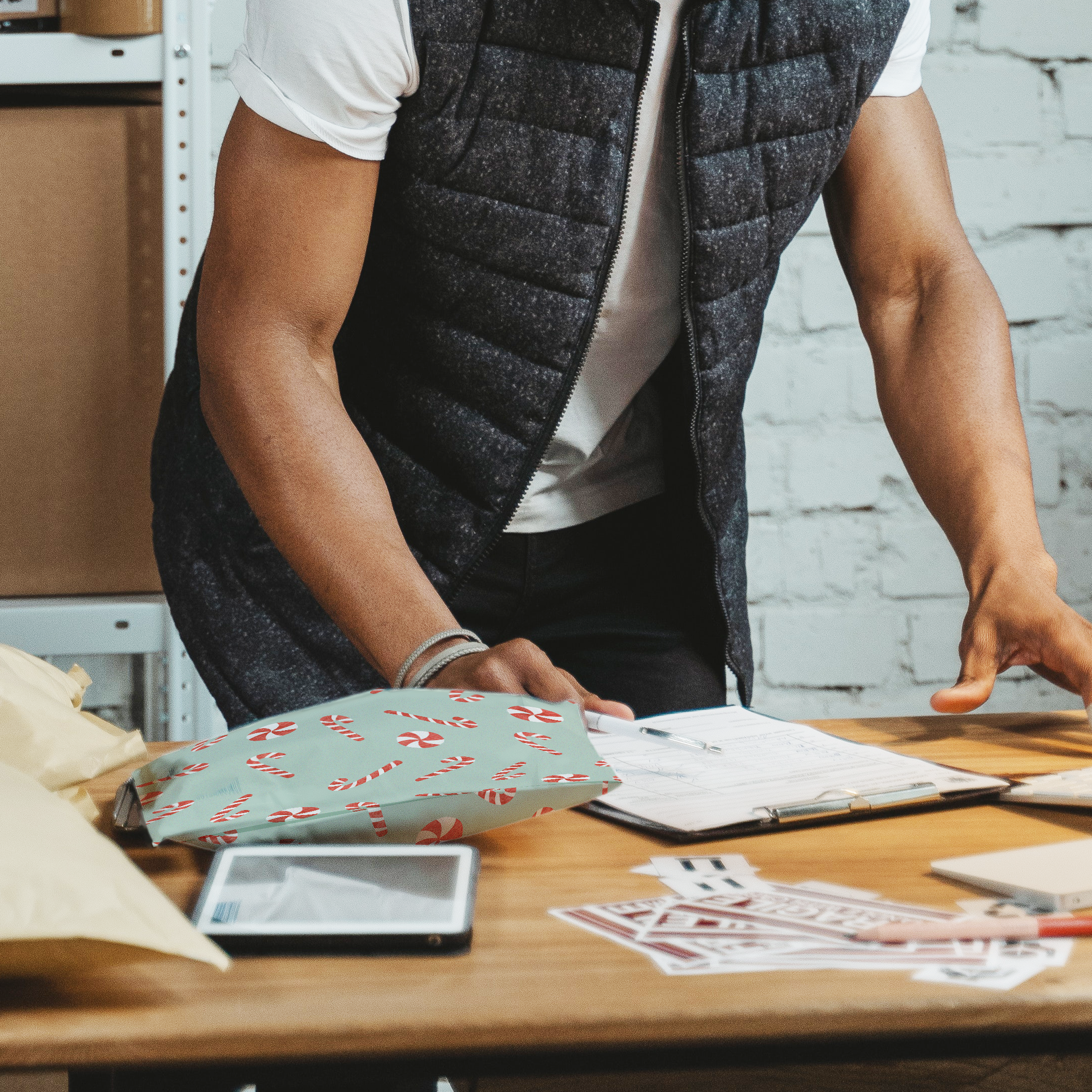 10x13 Candy Canes Designer Poly Mailers Shipping Envelopes Premium Printed Bags