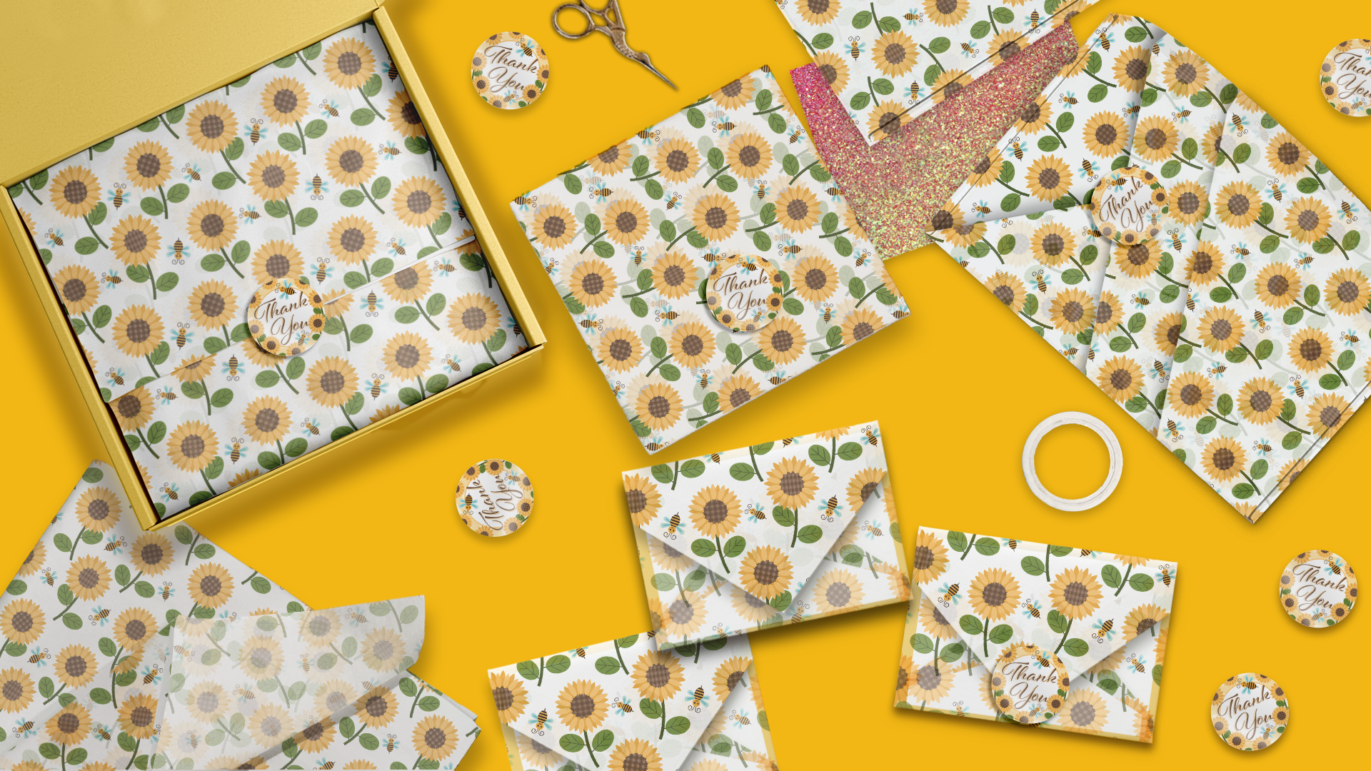 Sunflower and Bees 20x30 Tissue Paper – Gift Wrapping & Boutique Packaging