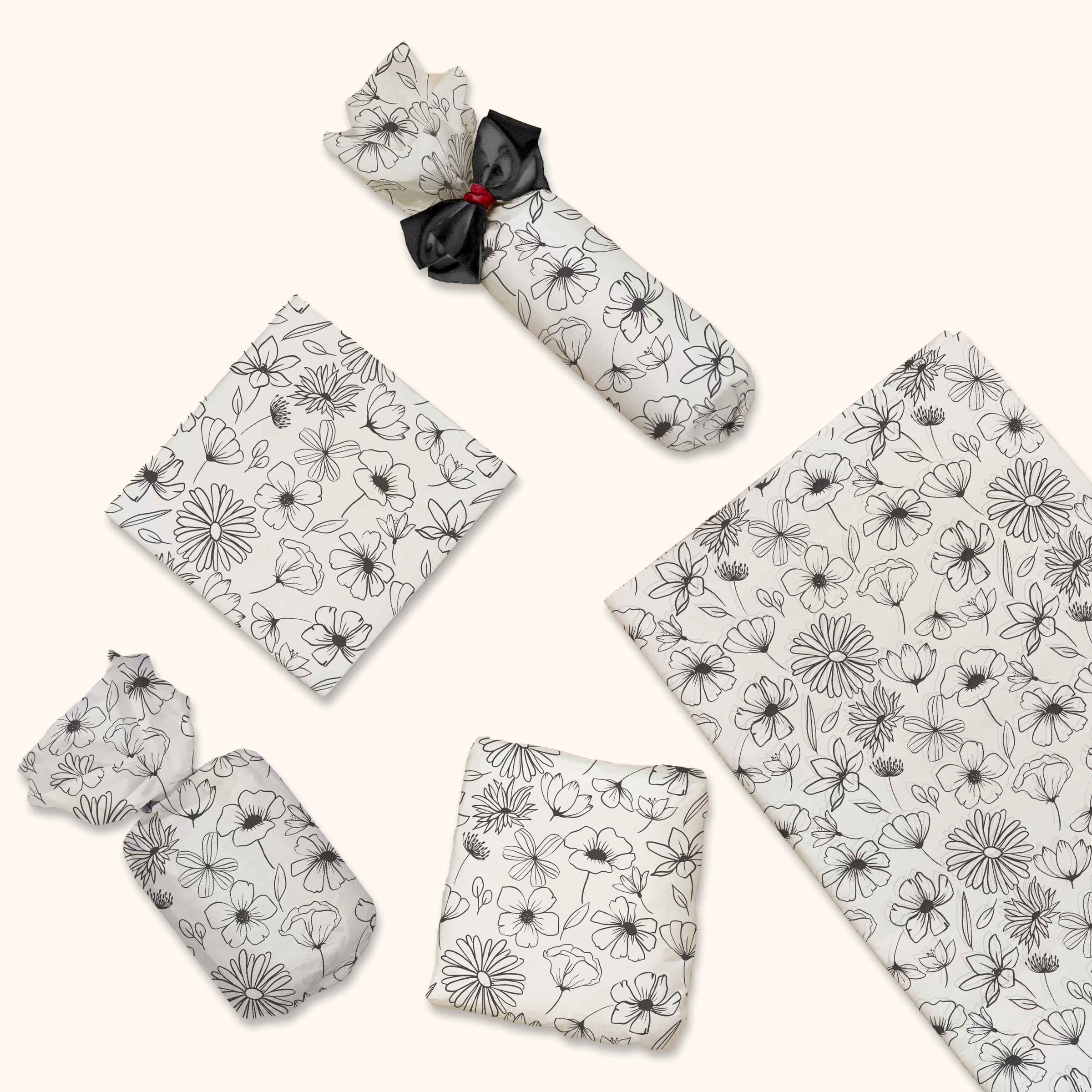 Black and White Floral 20x30 Tissue Paper – Gift Wrapping & Boutique Packaging